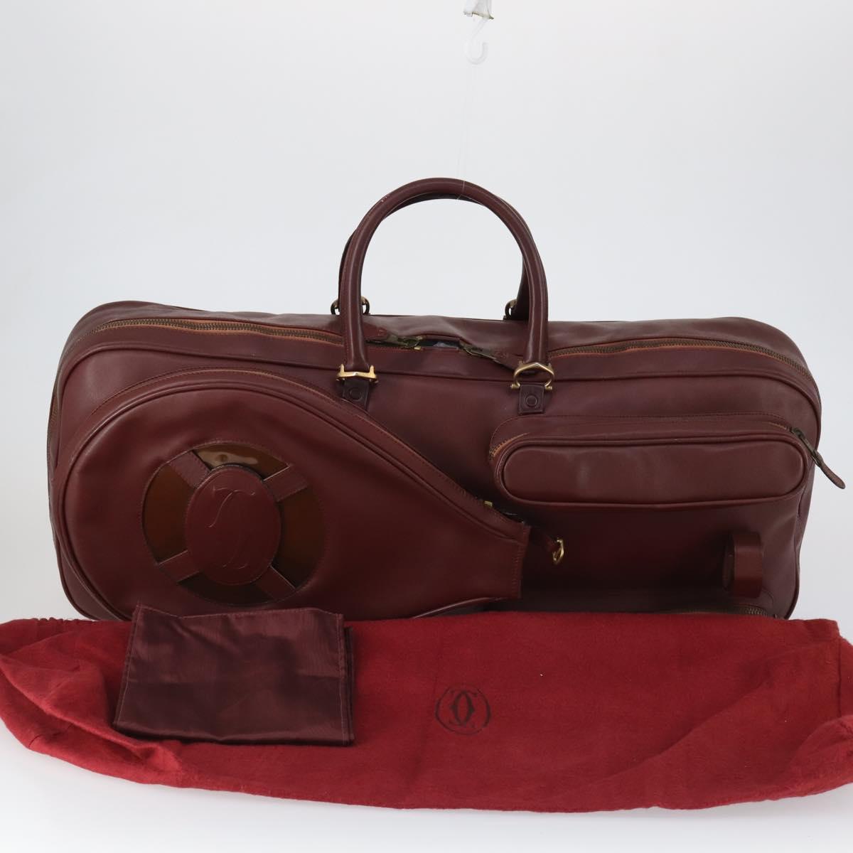 CARTIER Must Line Tennis Bag Leather Bordeaux Gold Auth 152057