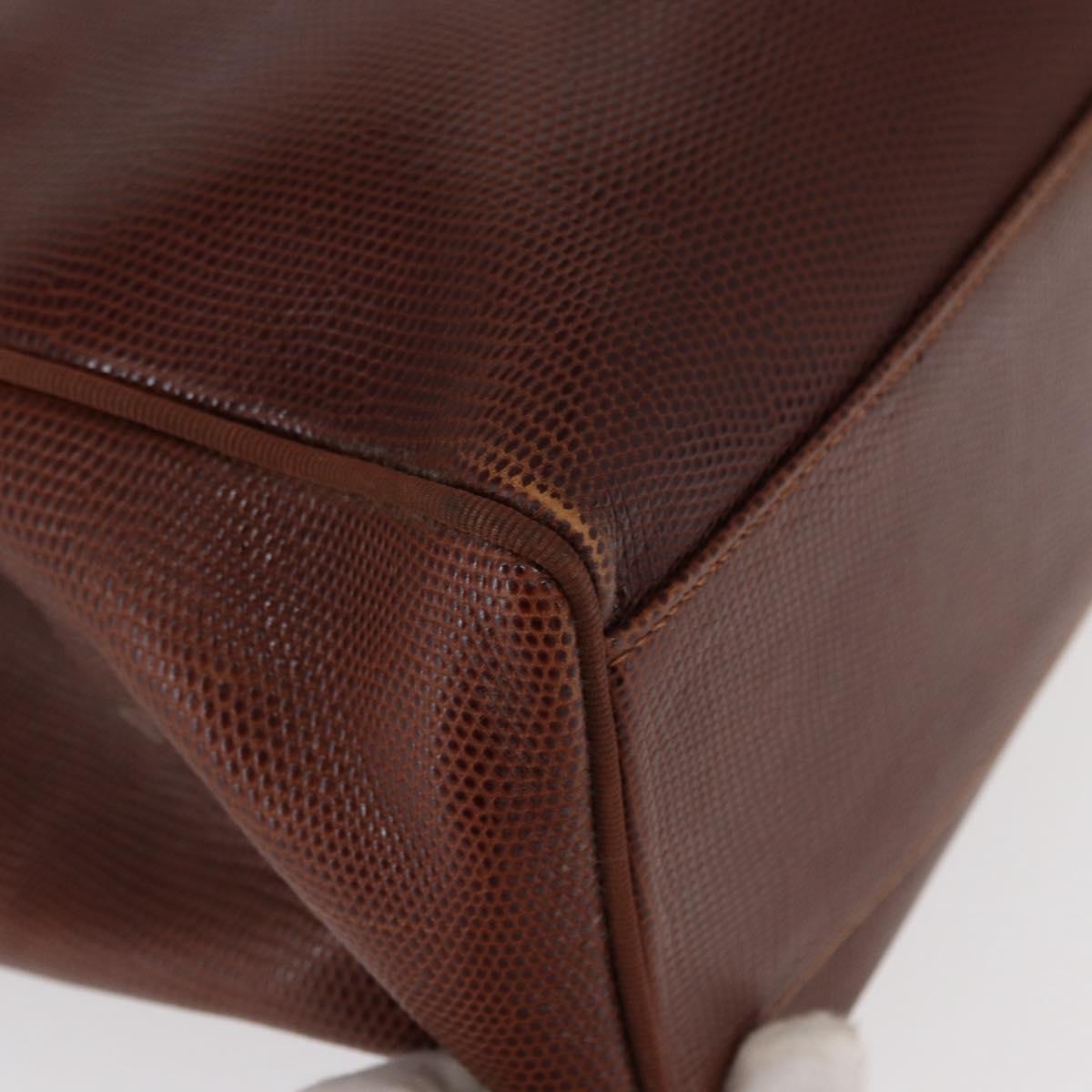 Salvatore Ferragamo Tote Bag Leather Embossed Brown Gold Auth 152061