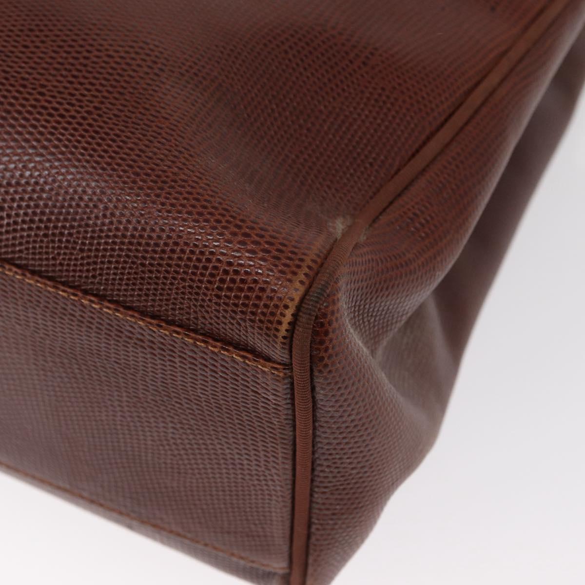 Salvatore Ferragamo Tote Bag Leather Embossed Brown Gold Auth 152061