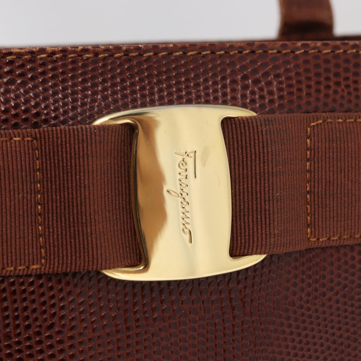 Salvatore Ferragamo Tote Bag Leather Embossed Brown Gold Auth 152061