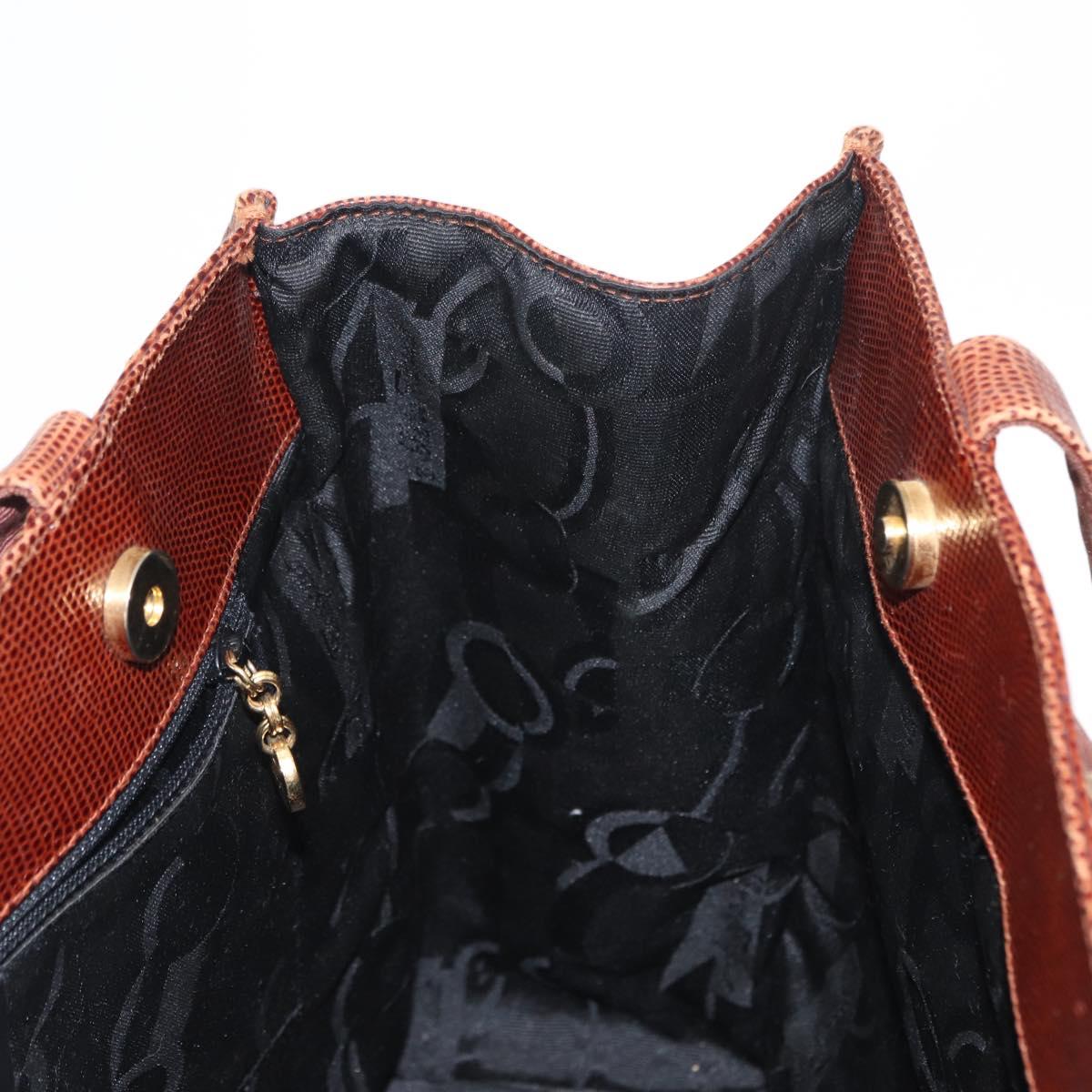 Salvatore Ferragamo Tote Bag Leather Embossed Brown Gold Auth 152061