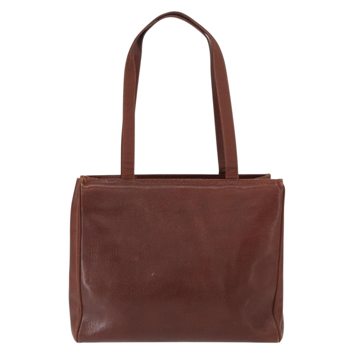 Salvatore Ferragamo Tote Bag Leather Embossed Brown Gold Auth 152061