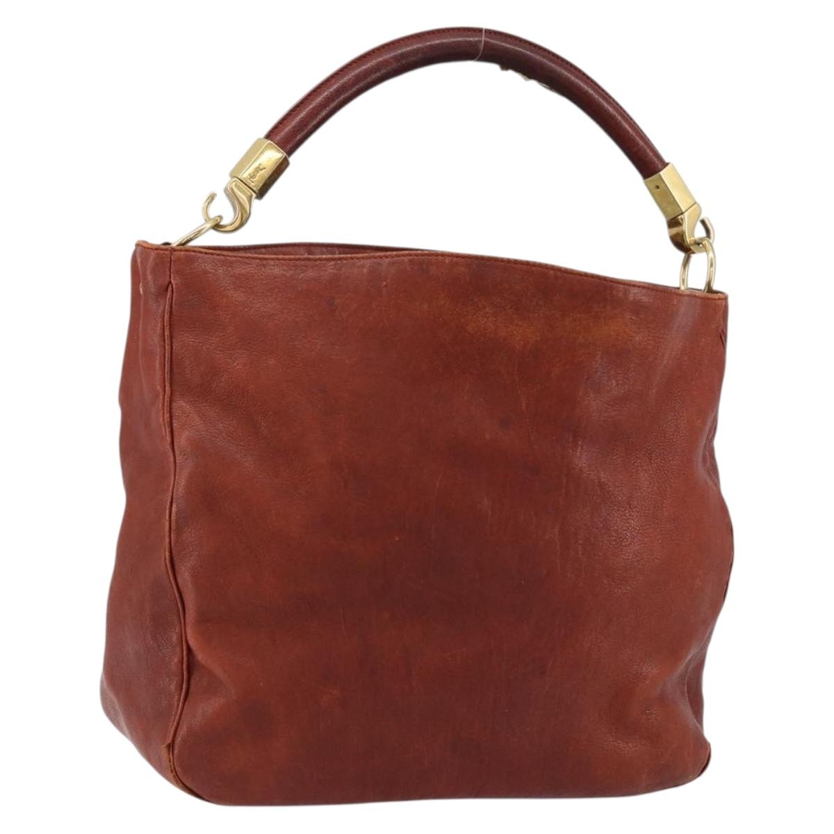 SAINT LAURENT Hand Bag Leather Gold Red Auth 152066