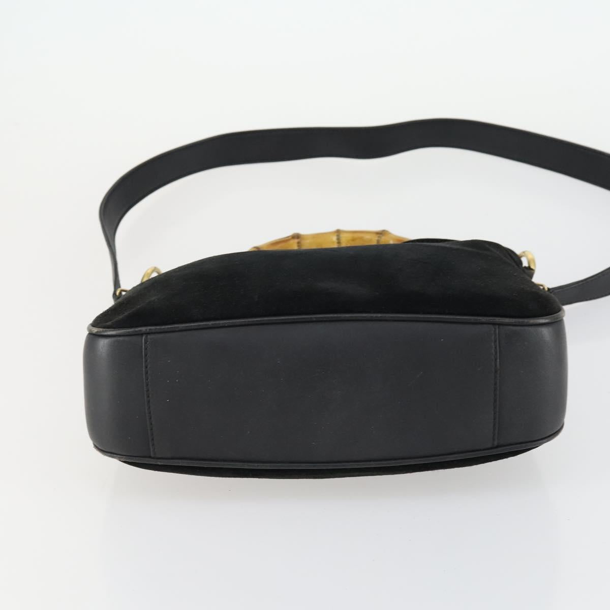 GUCCI Bamboo Shoulder Bag Suede 2way Black Gold 001 2058 1638 0 Auth 152069