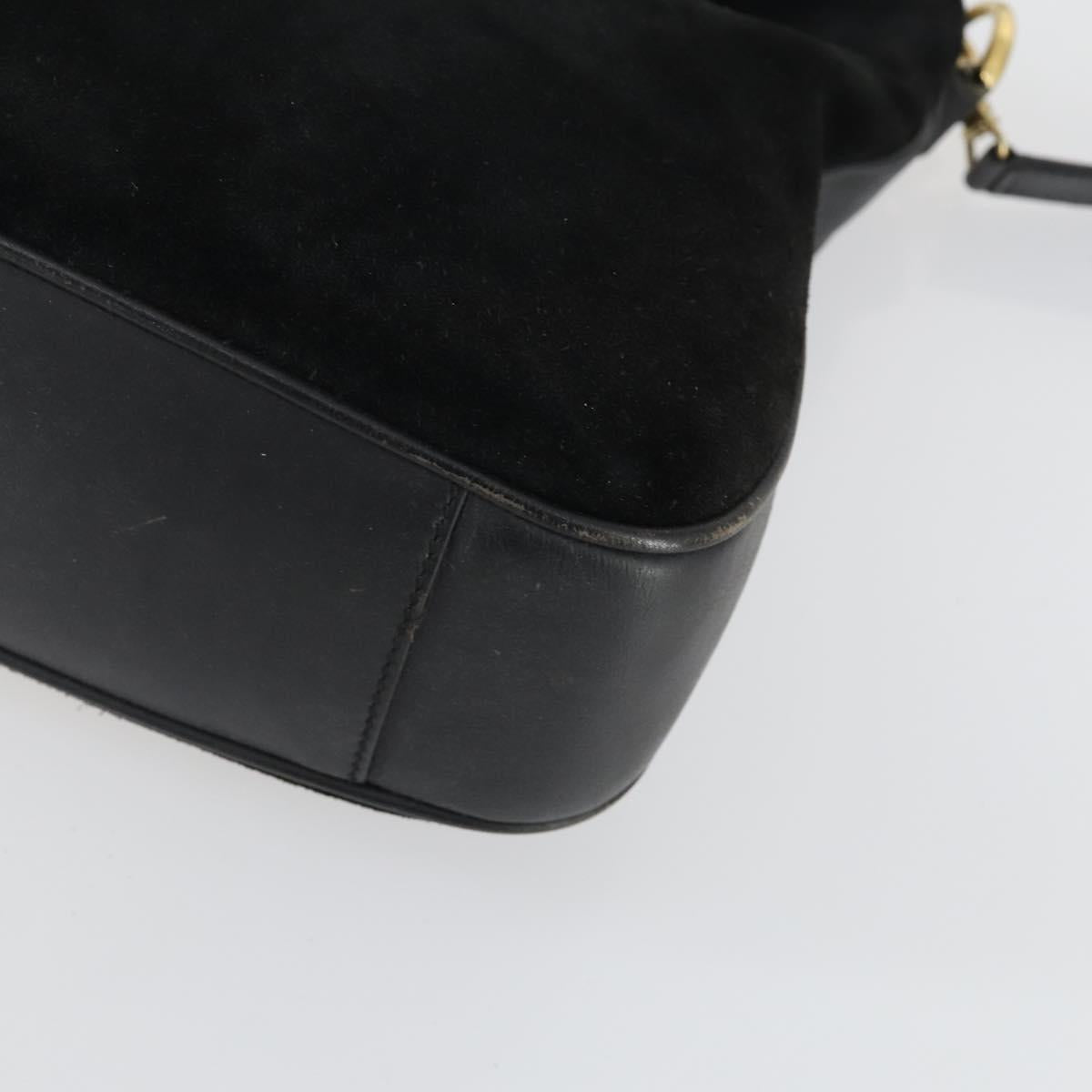 GUCCI Bamboo Shoulder Bag Suede 2way Black Gold 001 2058 1638 0 Auth 152069