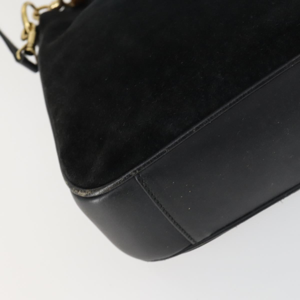 GUCCI Bamboo Shoulder Bag Suede 2way Black Gold 001 2058 1638 0 Auth 152069