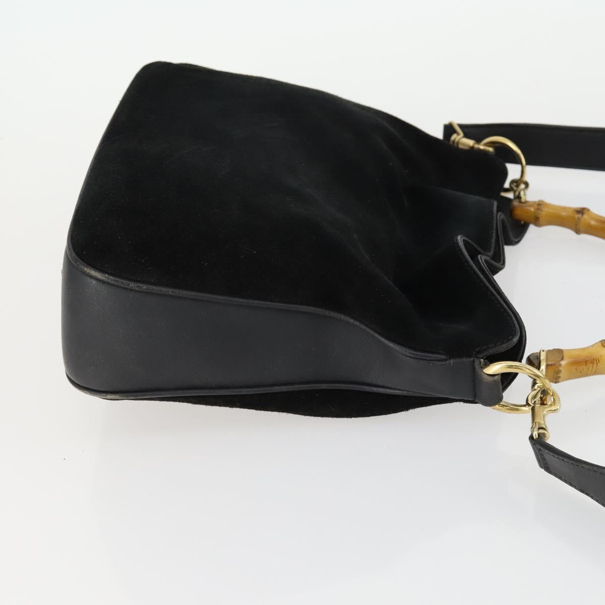 GUCCI Bamboo Shoulder Bag Suede 2way Black Gold 001 2058 1638 0 Auth 152069