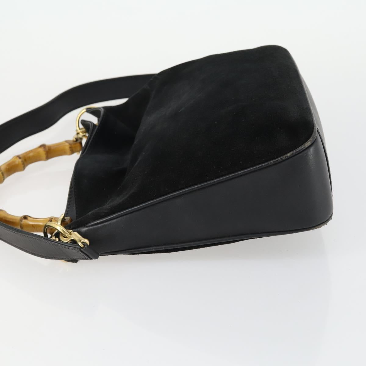GUCCI Bamboo Shoulder Bag Suede 2way Black Gold 001 2058 1638 0 Auth 152069