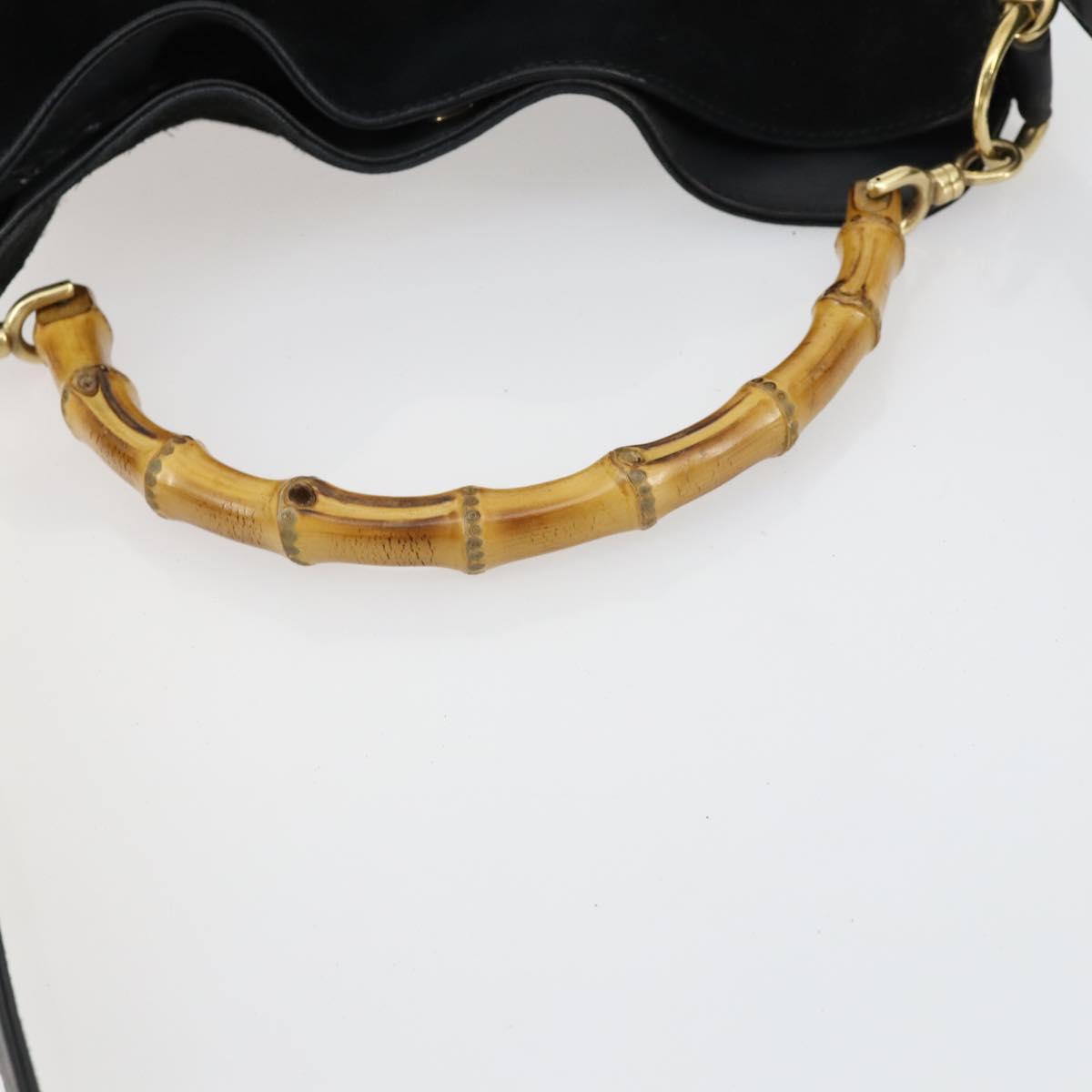 GUCCI Bamboo Shoulder Bag Suede 2way Black Gold 001 2058 1638 0 Auth 152069