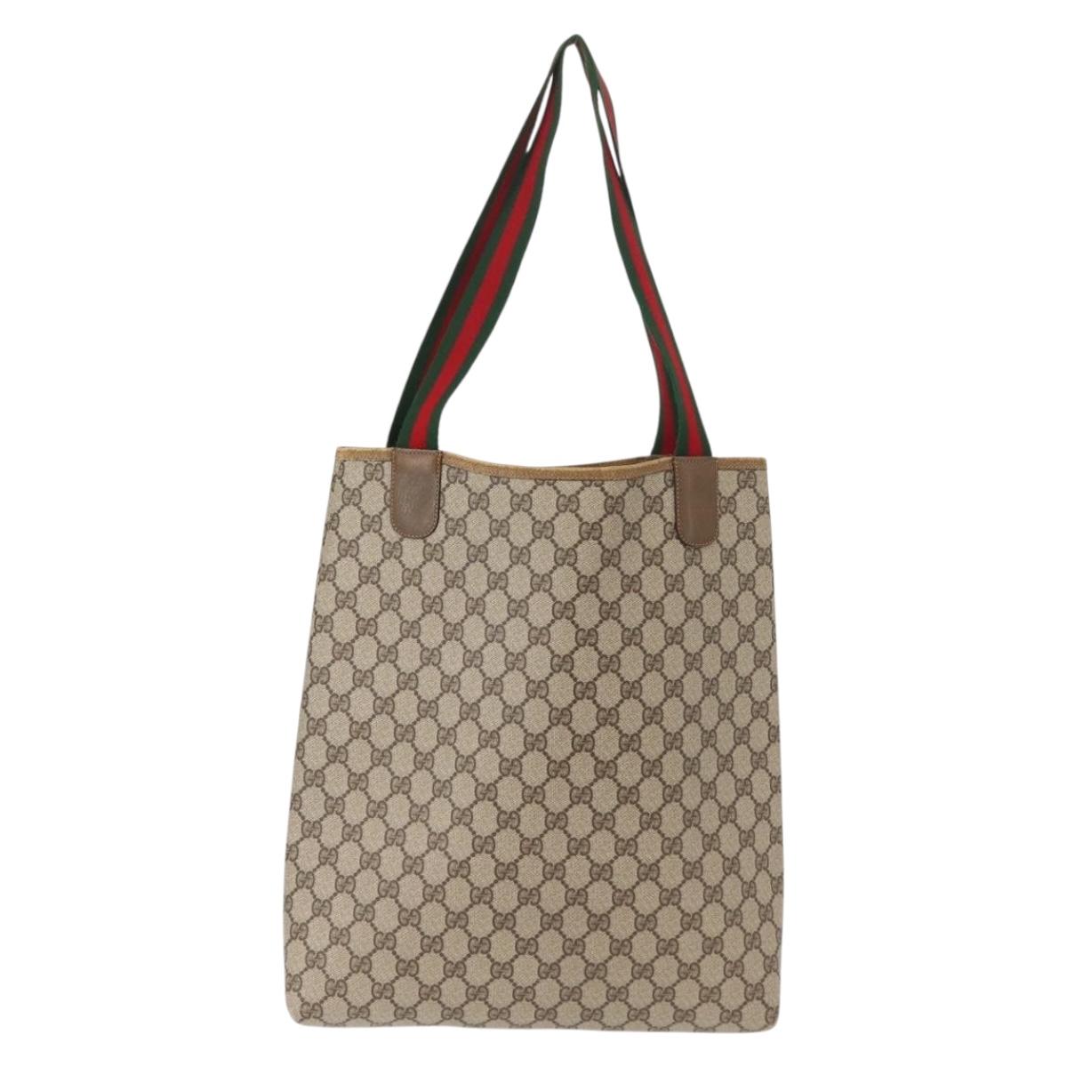 GUCCI GG Supreme Web Sherry Line Tote Bag PVC Beige Red 39 02 003 Auth 152070