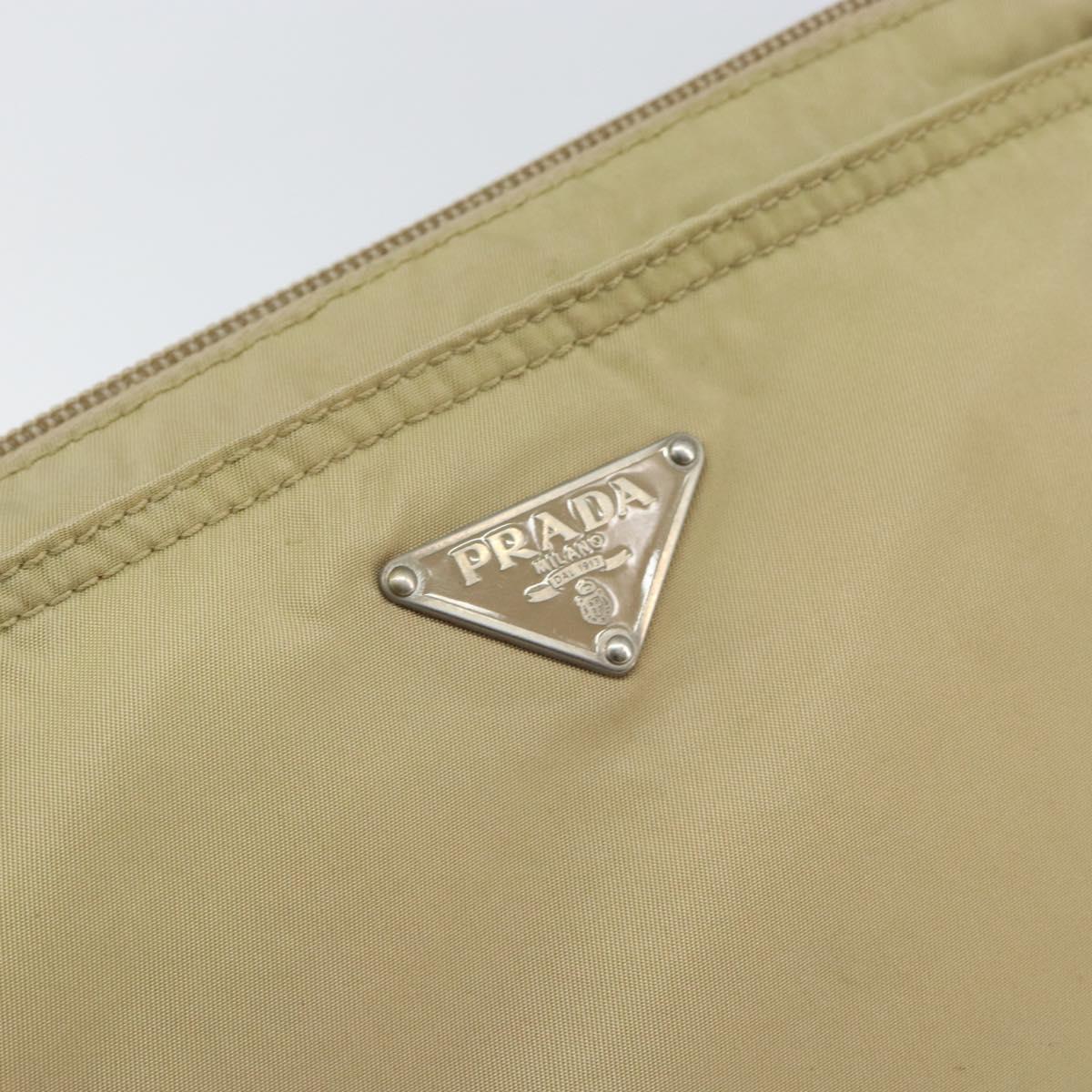 PRADA Shoulder Bag Nylon Beige Silver Auth 152076