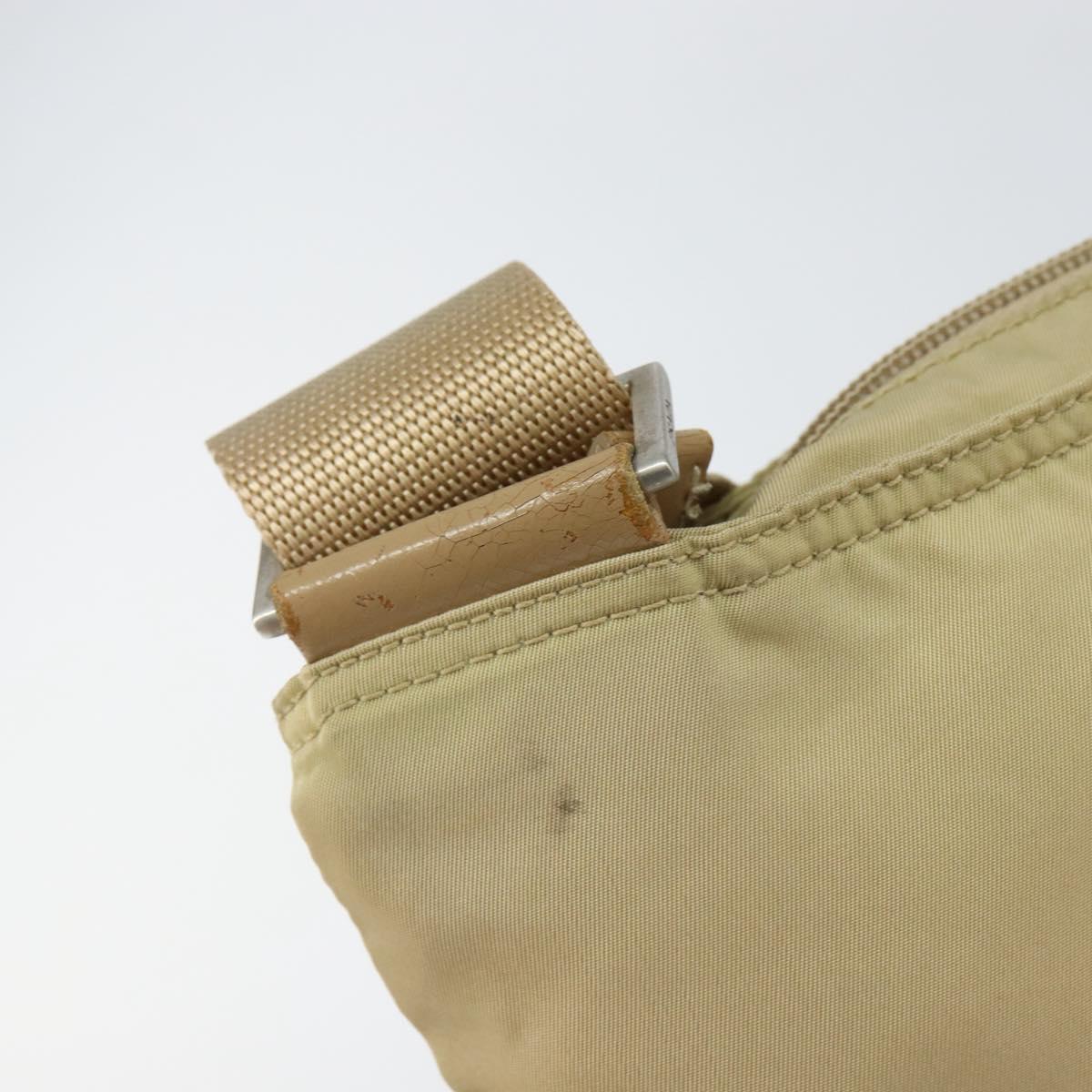 PRADA Shoulder Bag Nylon Beige Silver Auth 152076