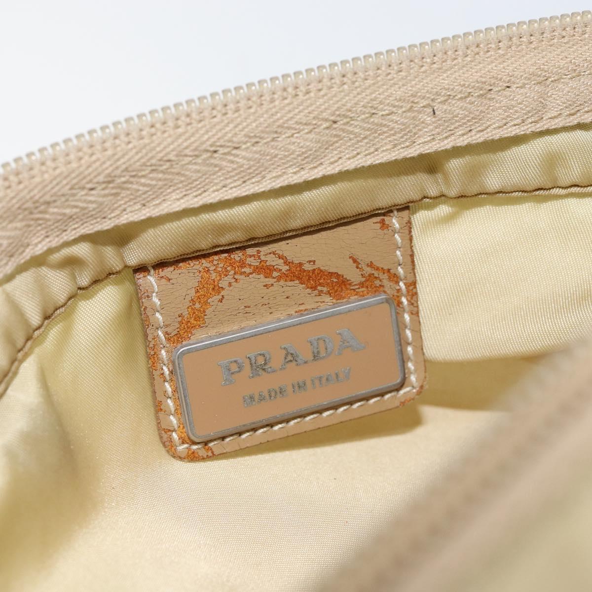 PRADA Shoulder Bag Nylon Beige Silver Auth 152076