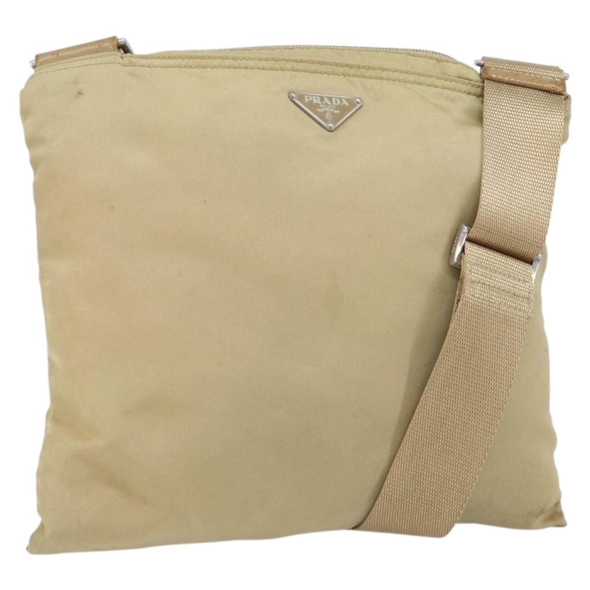 PRADA Shoulder Bag Nylon Beige Silver Auth 152076