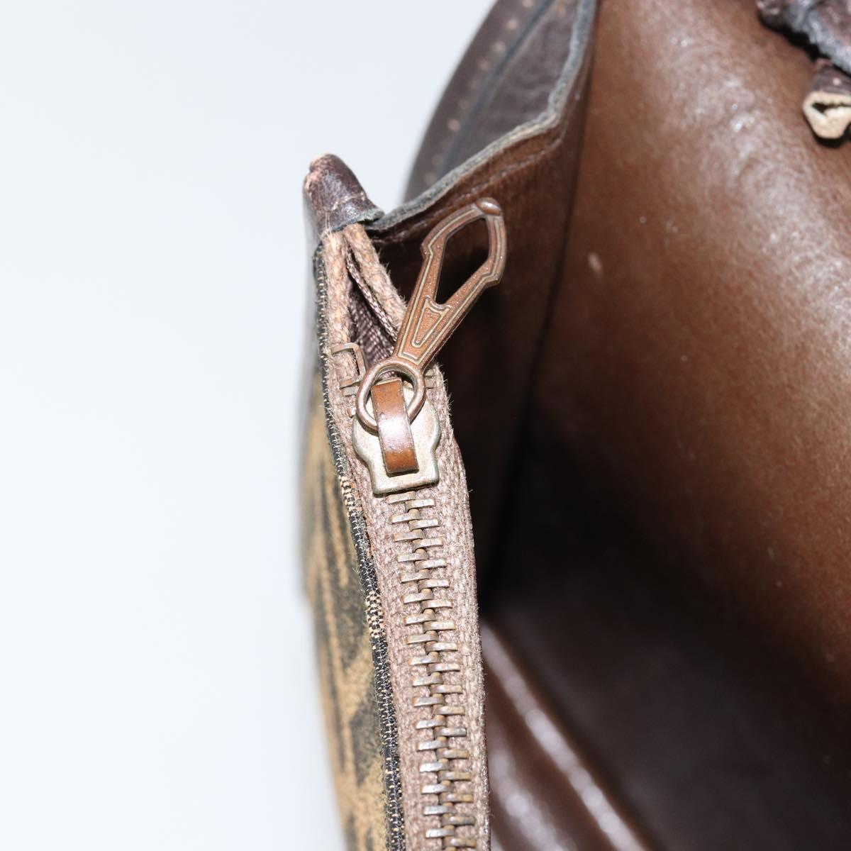 FENDI Zucca Canvas Shoulder Bag Black Brown Auth 152077