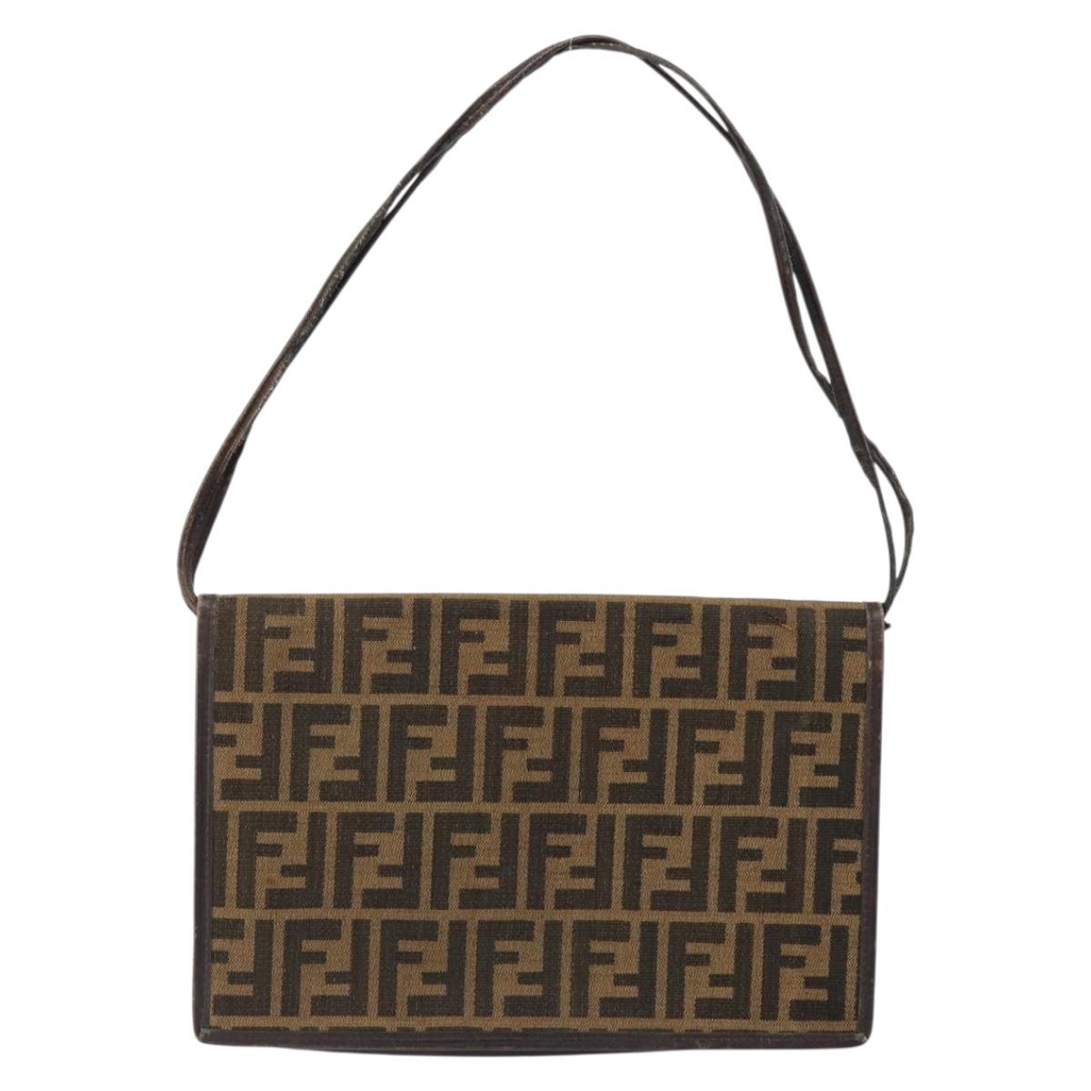FENDI Zucca Canvas Shoulder Bag Black Brown Auth 152077