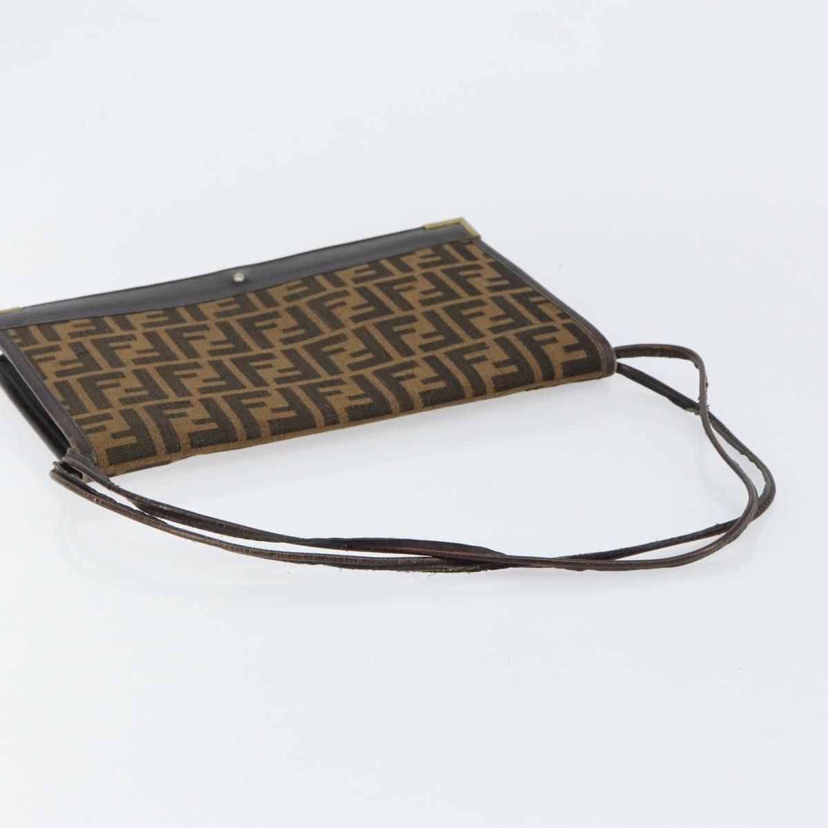 FENDI Zucca Canvas Shoulder Bag Black Brown Auth 152077