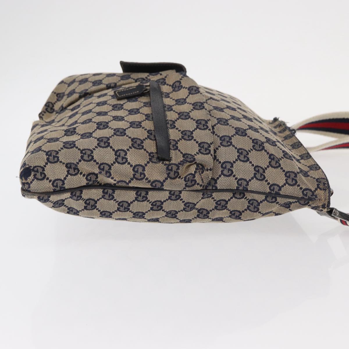 GUCCI GG Canvas Sherry Line Shoulder Bag Navy Red 169937 Auth 152079