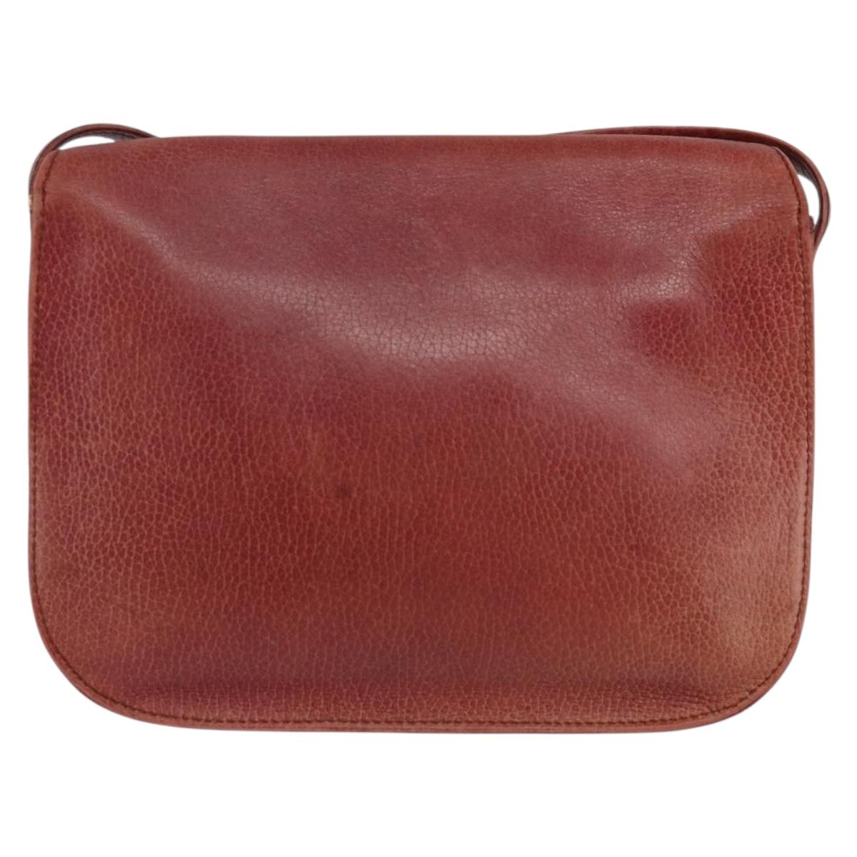 CARTIER Shoulder Bag Leather Red Gold Auth 152080