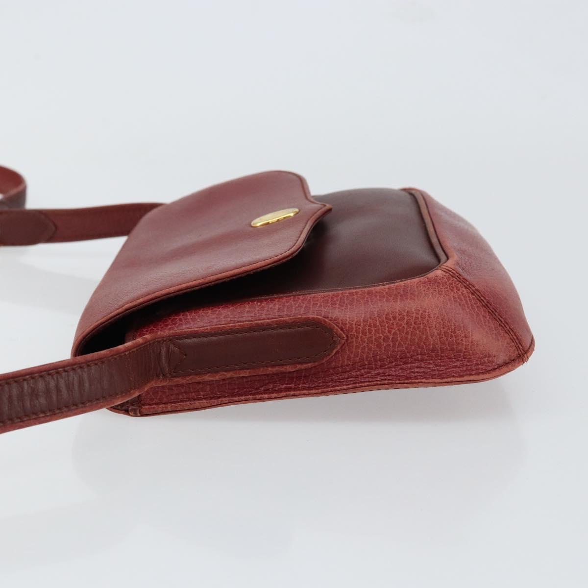 CARTIER Shoulder Bag Leather Red Gold Auth 152080