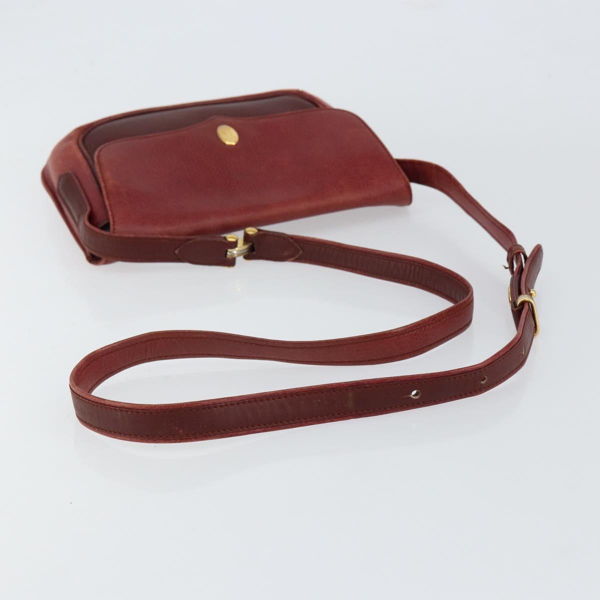 CARTIER Shoulder Bag Leather Red Gold Auth 152080