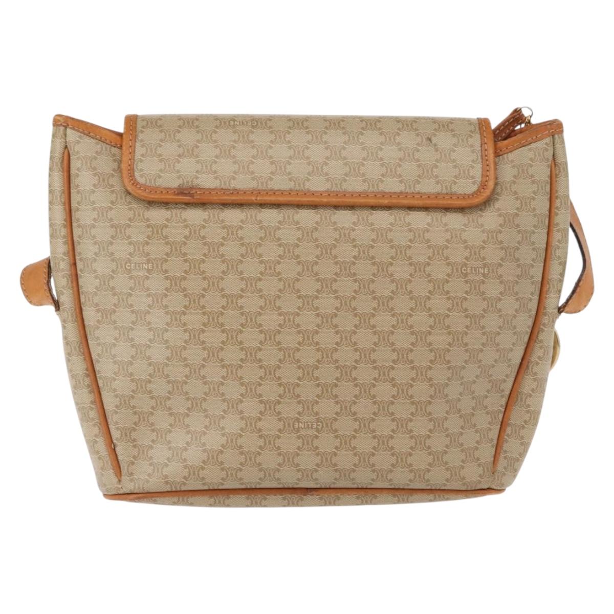 CELINE Macadam Canvas Shoulder Bag PVC Beige Gold Auth 152081