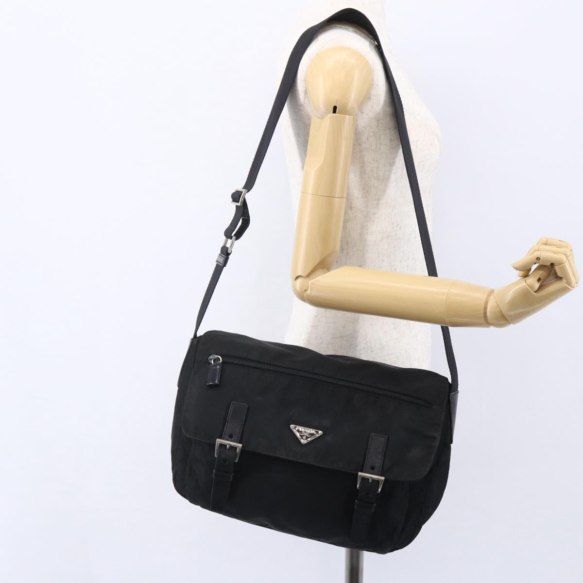 PRADA Shoulder Bag Nylon Black Silver Auth 152083