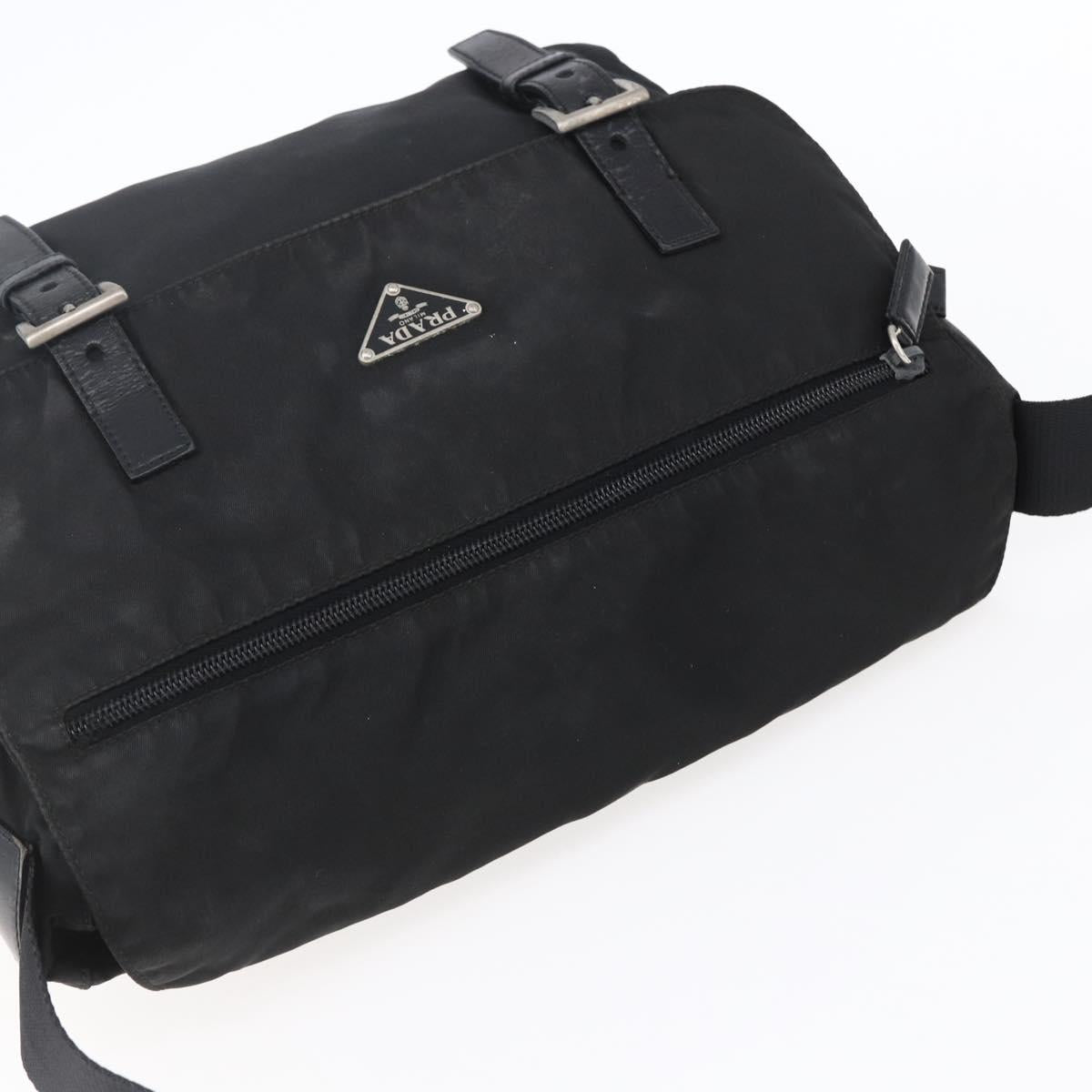 PRADA Shoulder Bag Nylon Black Silver Auth 152083