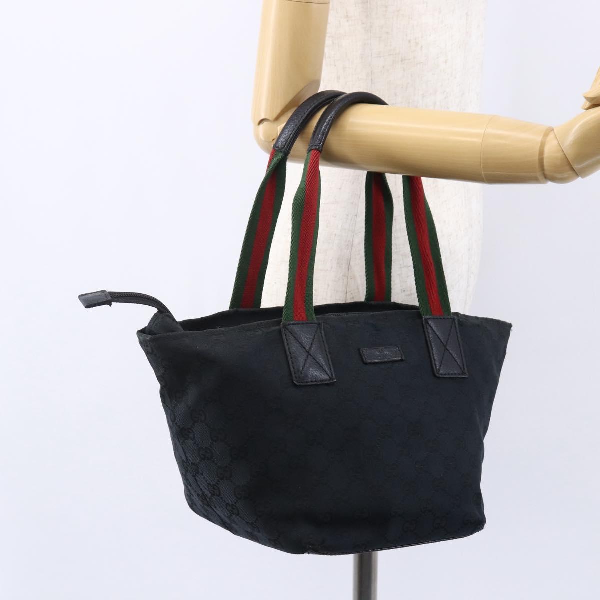 GUCCI GG Canvas Web Sherry Line Hand Bag Black Red Green 131228 Auth 152084