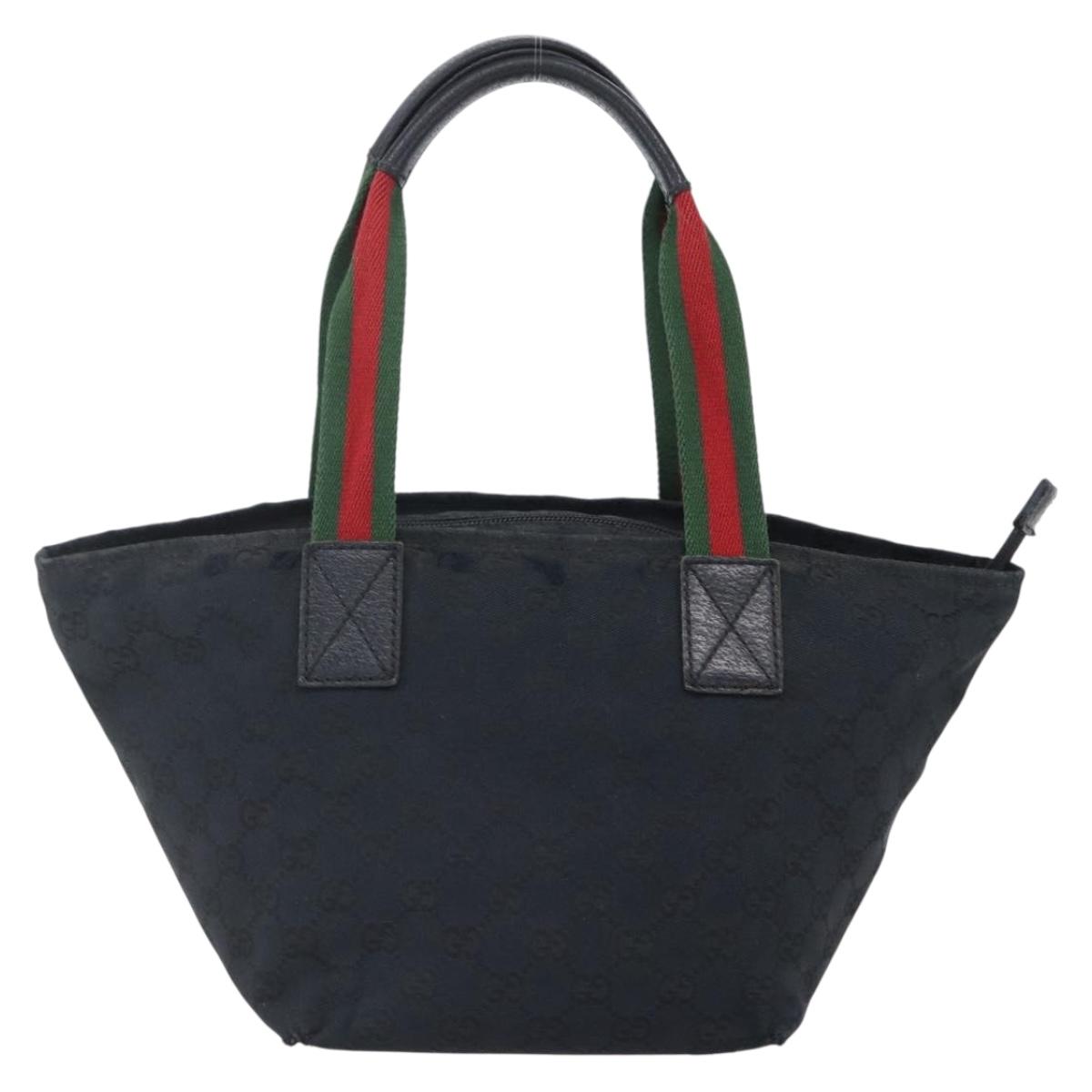 GUCCI GG Canvas Web Sherry Line Hand Bag Black Red Green 131228 Auth 152084