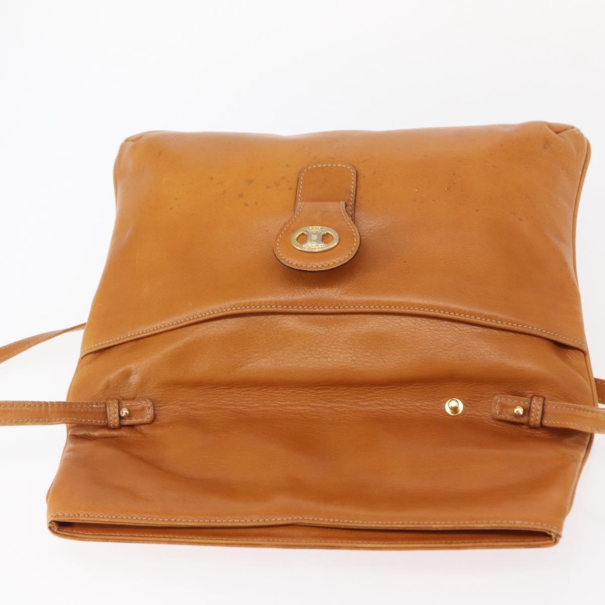 CELINE Shoulder Bag Leather Brown Gold Auth 152085
