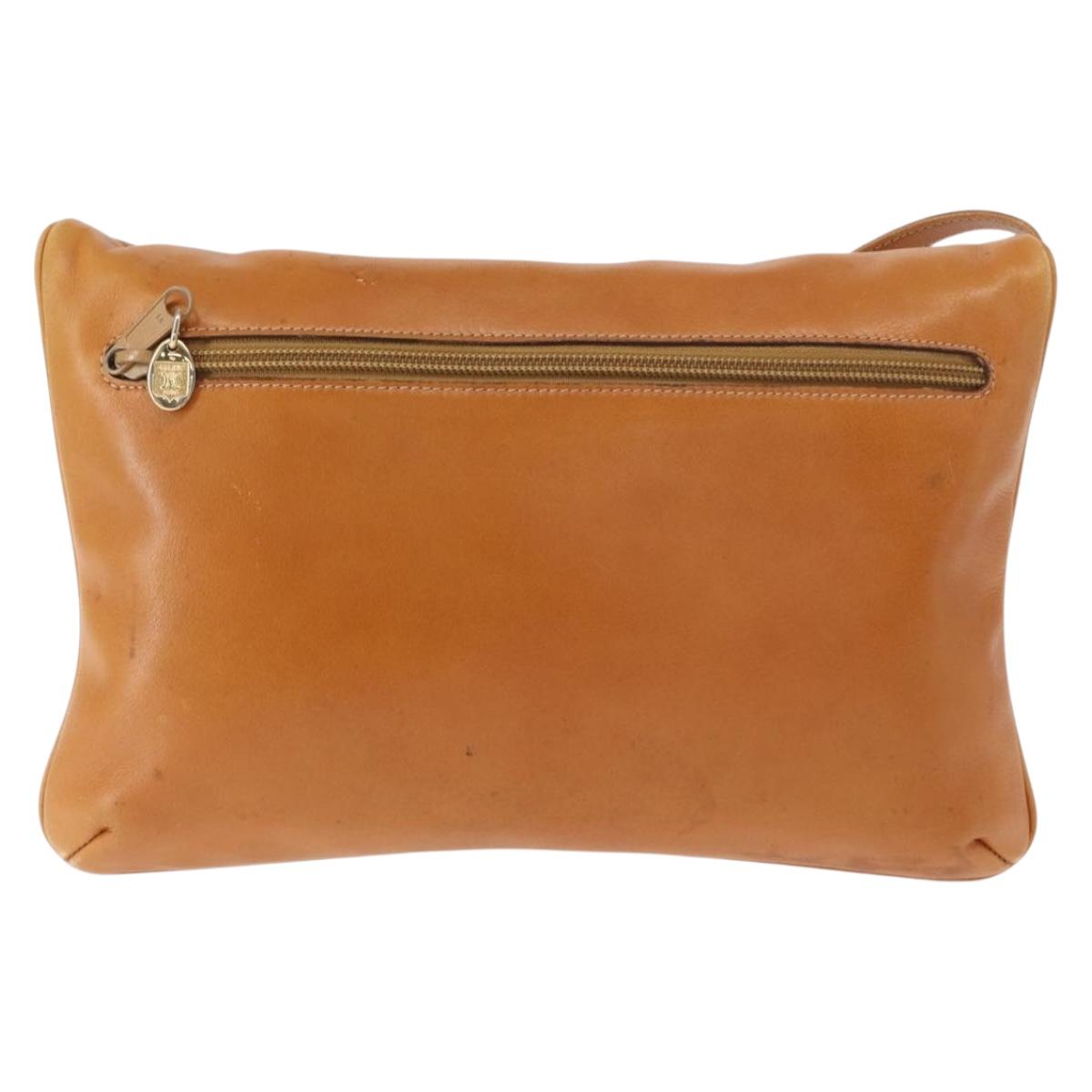 CELINE Shoulder Bag Leather Brown Gold Auth 152085