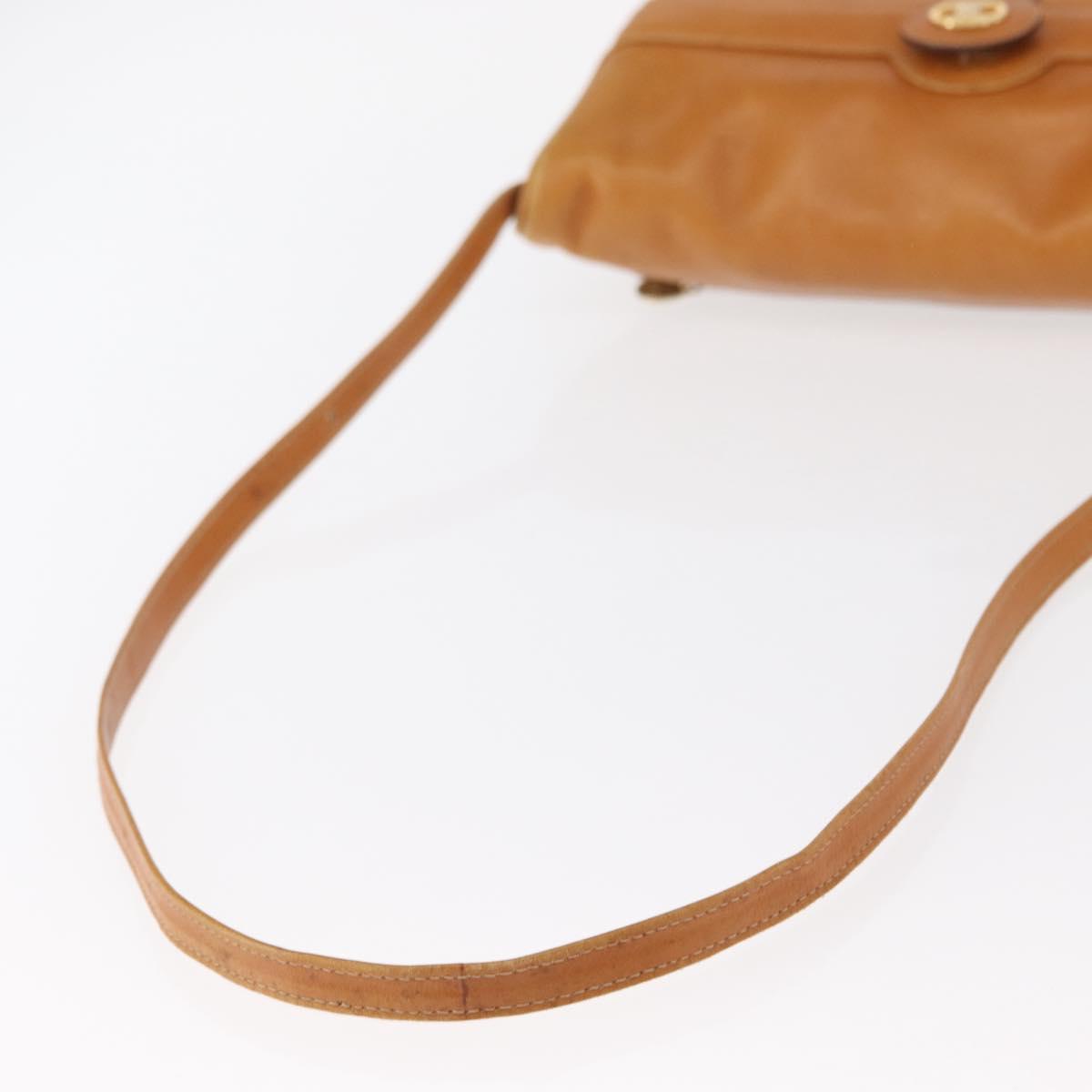 CELINE Shoulder Bag Leather Brown Gold Auth 152085