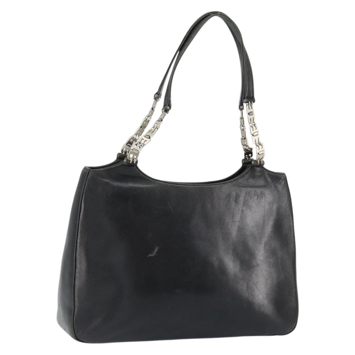 BALLY Hand Bag Leather Black Silver Auth 152095