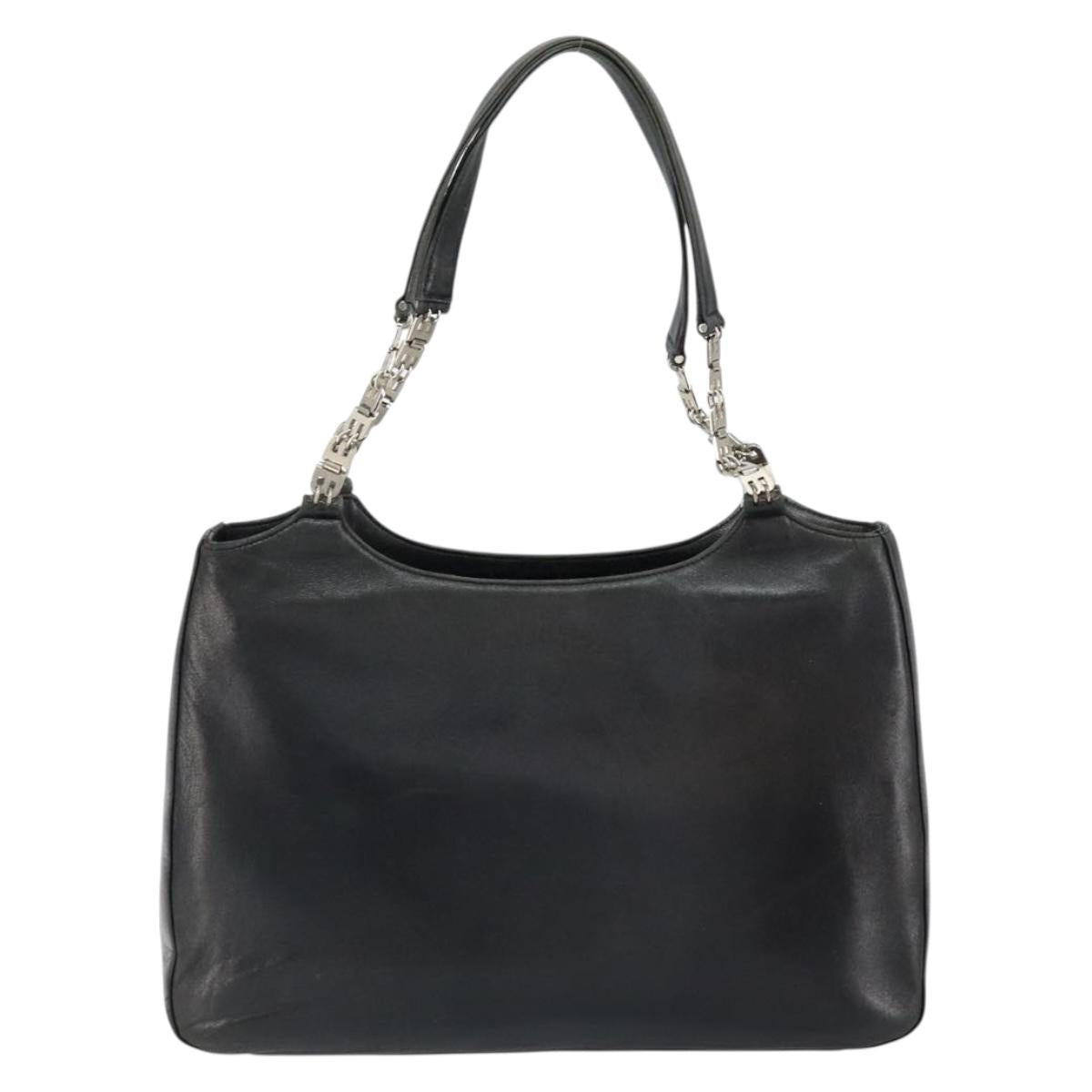 BALLY Hand Bag Leather Black Silver Auth 152095