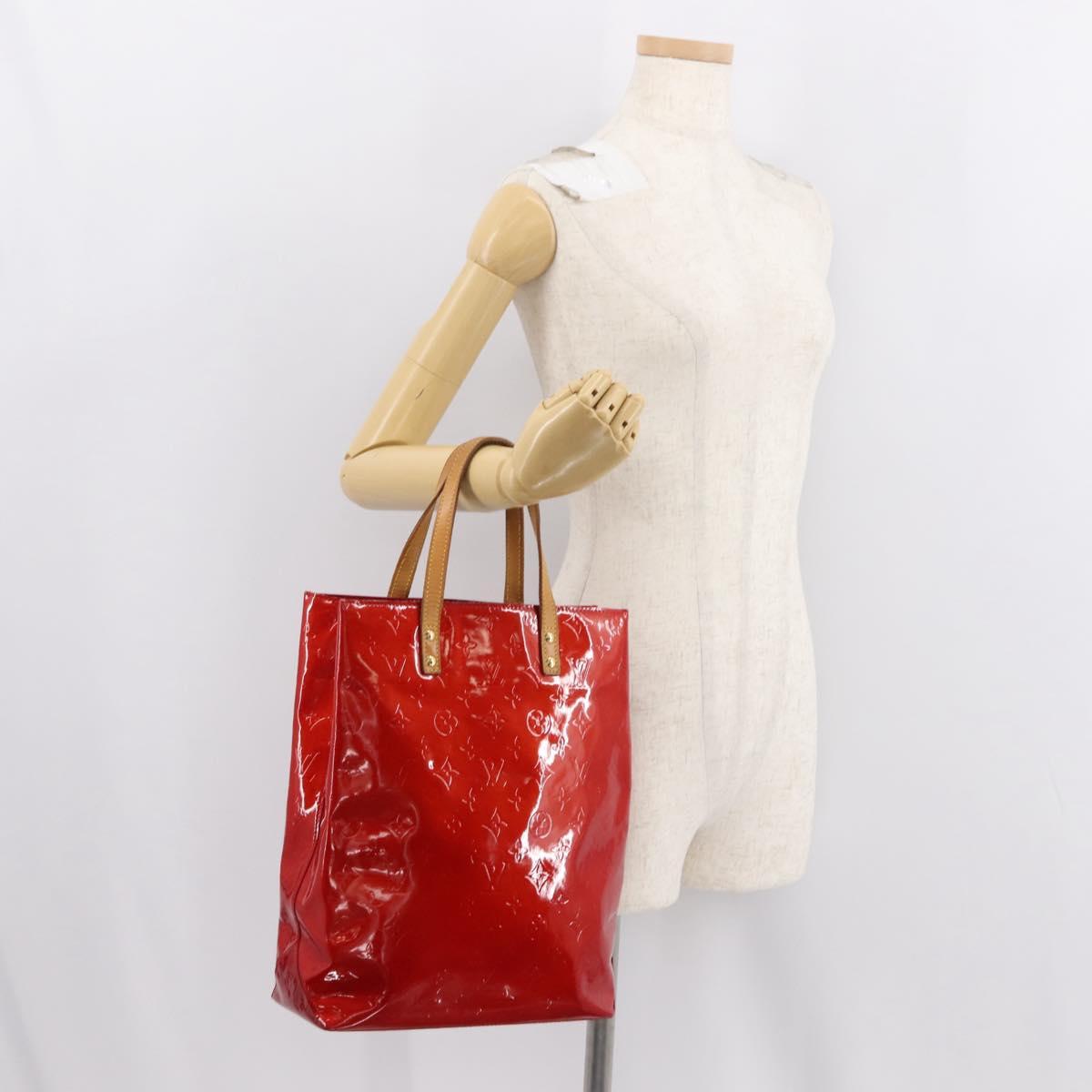 LOUIS VUITTON Monogram Vernis Reade MM Hand Bag Red Rouge M91086 LV Auth 152096