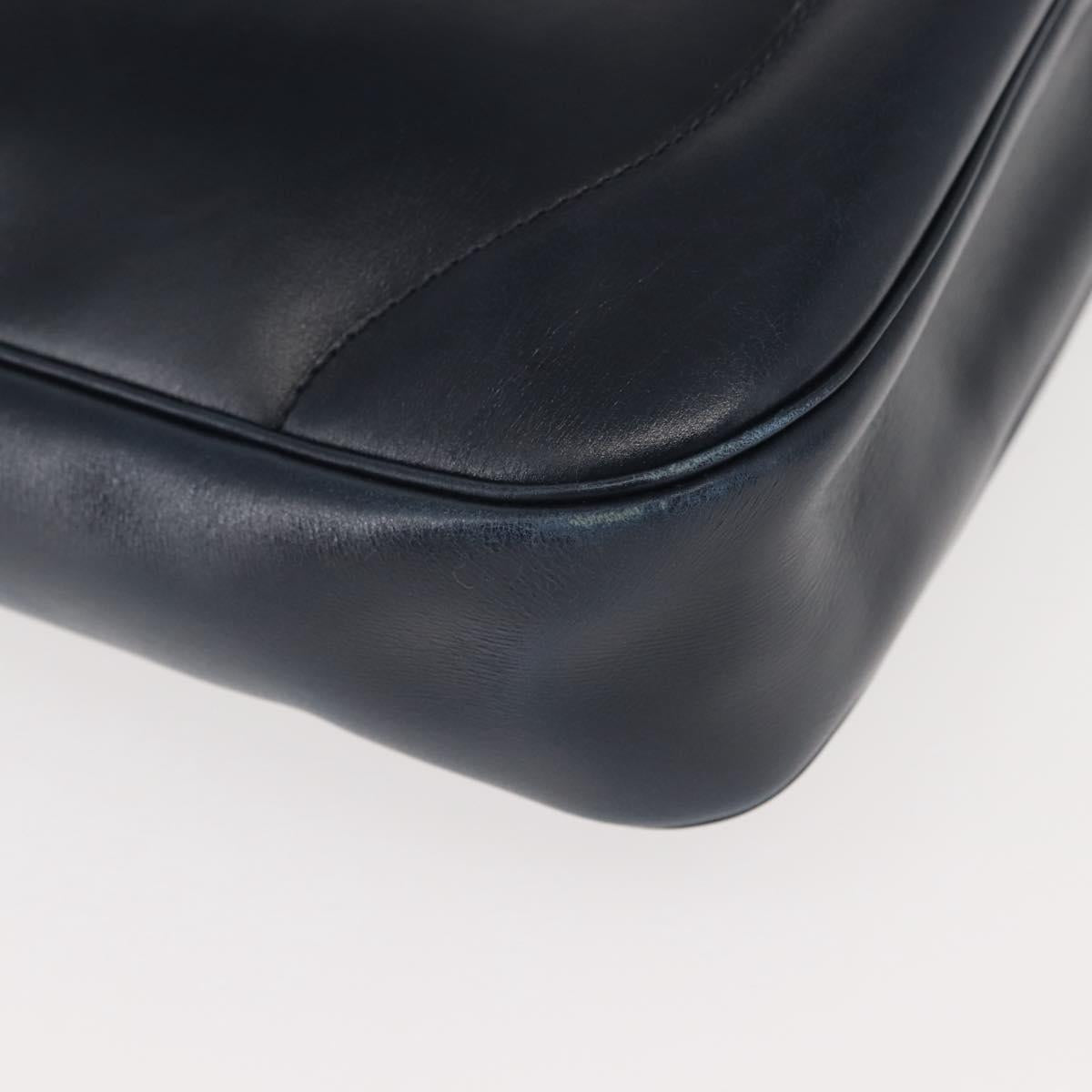 GUCCI Shoulder Bag Leather Navy Gold Auth 152101