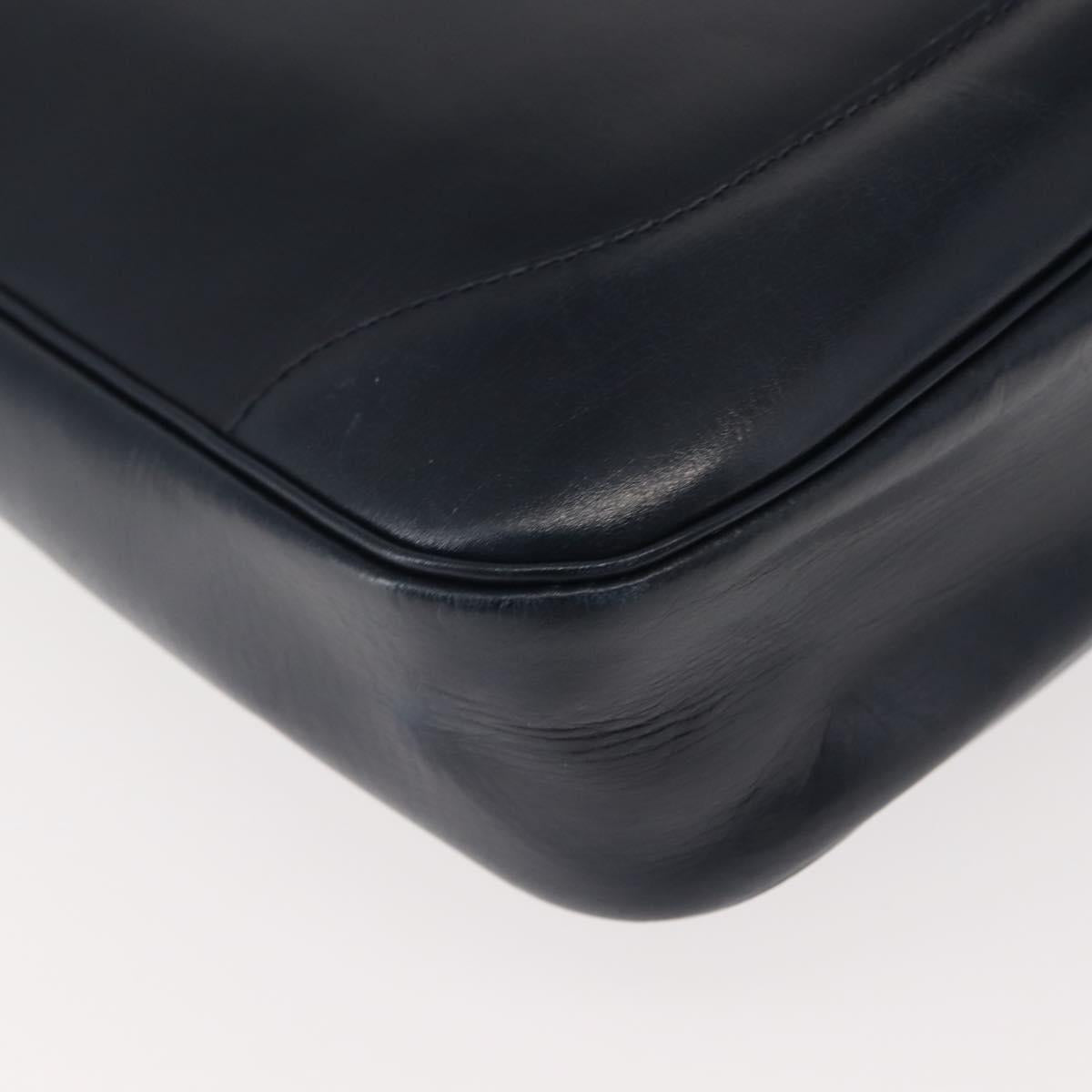 GUCCI Shoulder Bag Leather Navy Gold Auth 152101