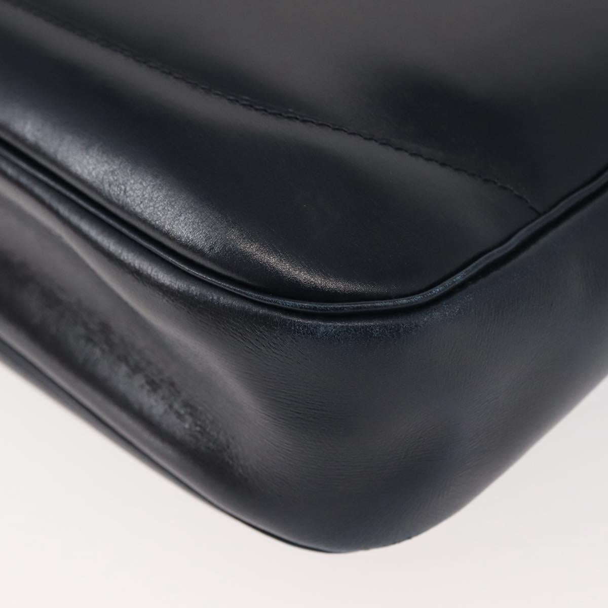 GUCCI Shoulder Bag Leather Navy Gold Auth 152101