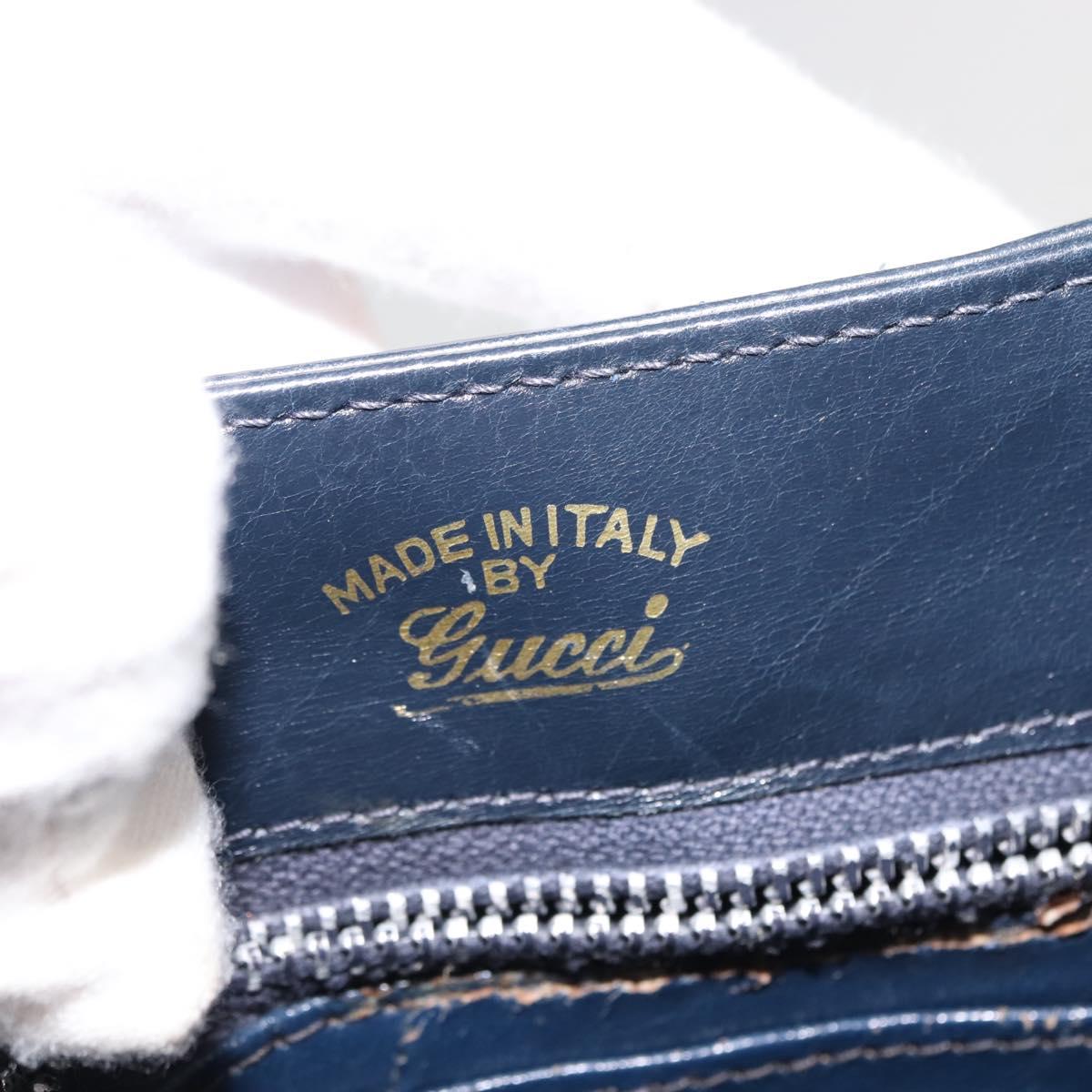 GUCCI Shoulder Bag Leather Navy Gold Auth 152101