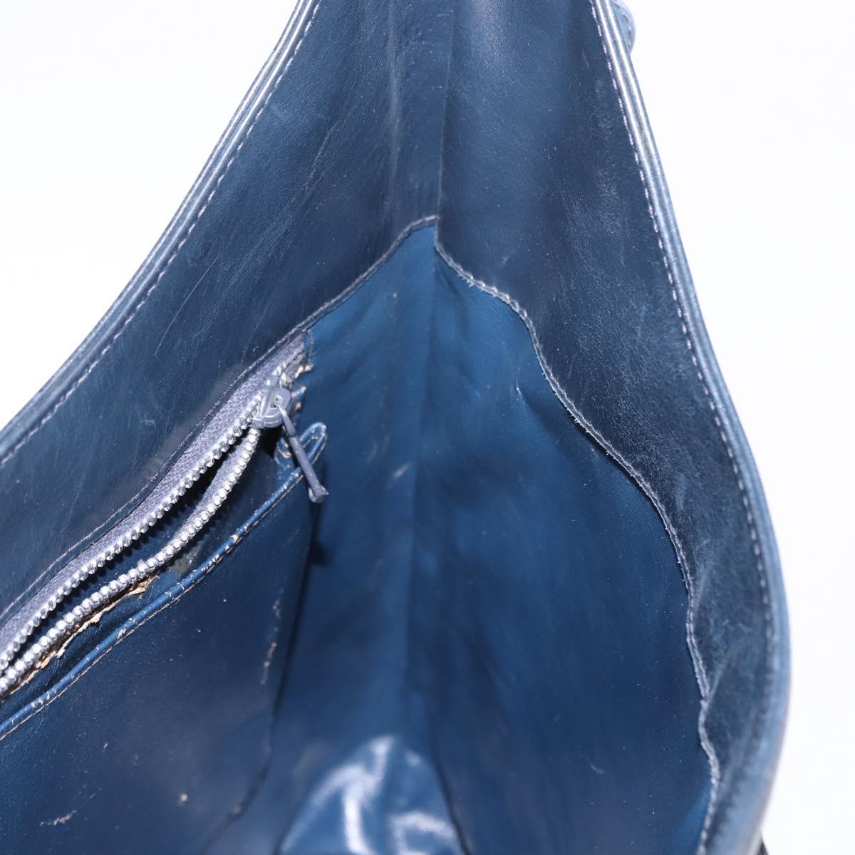 GUCCI Shoulder Bag Leather Navy Gold Auth 152101