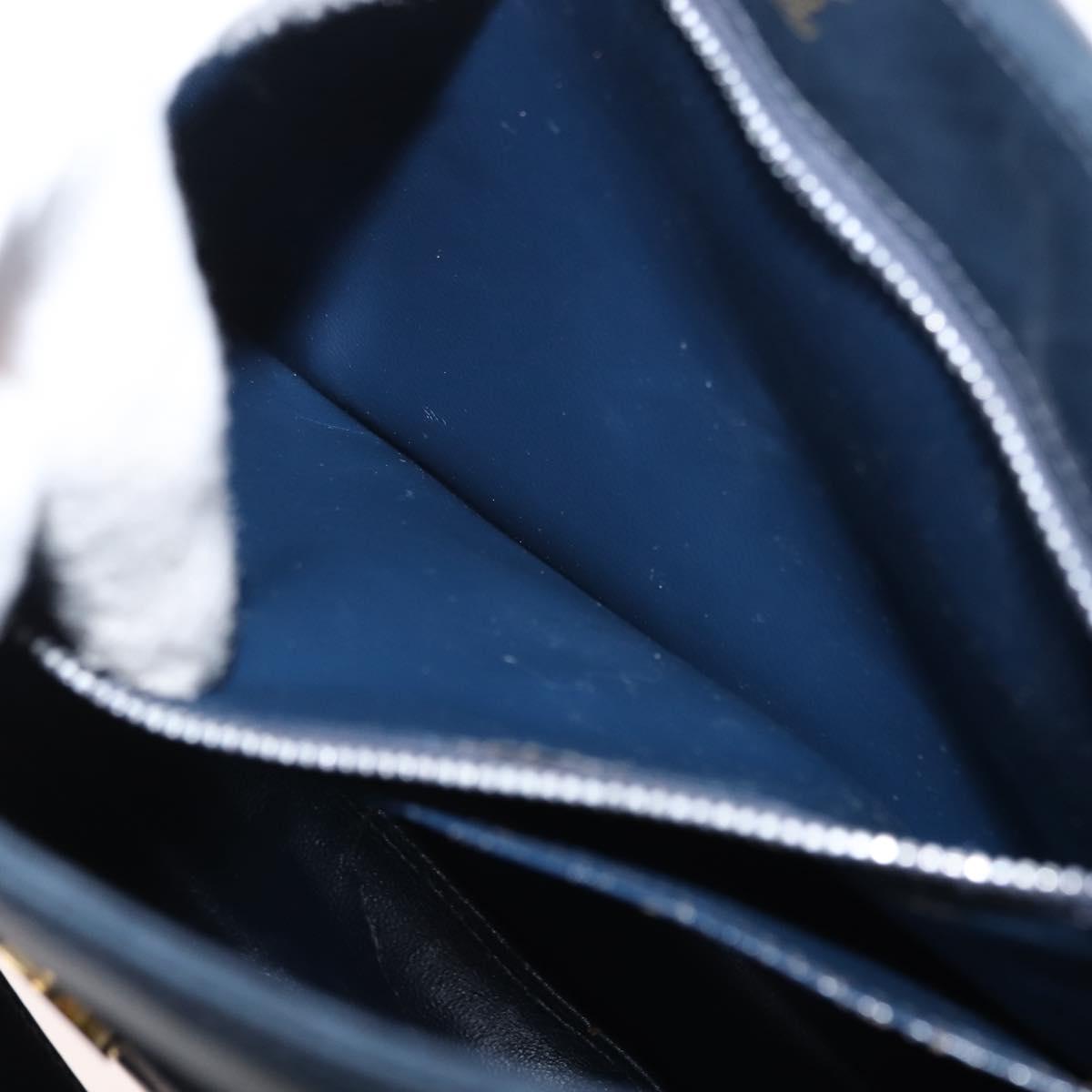 GUCCI Shoulder Bag Leather Navy Gold Auth 152101