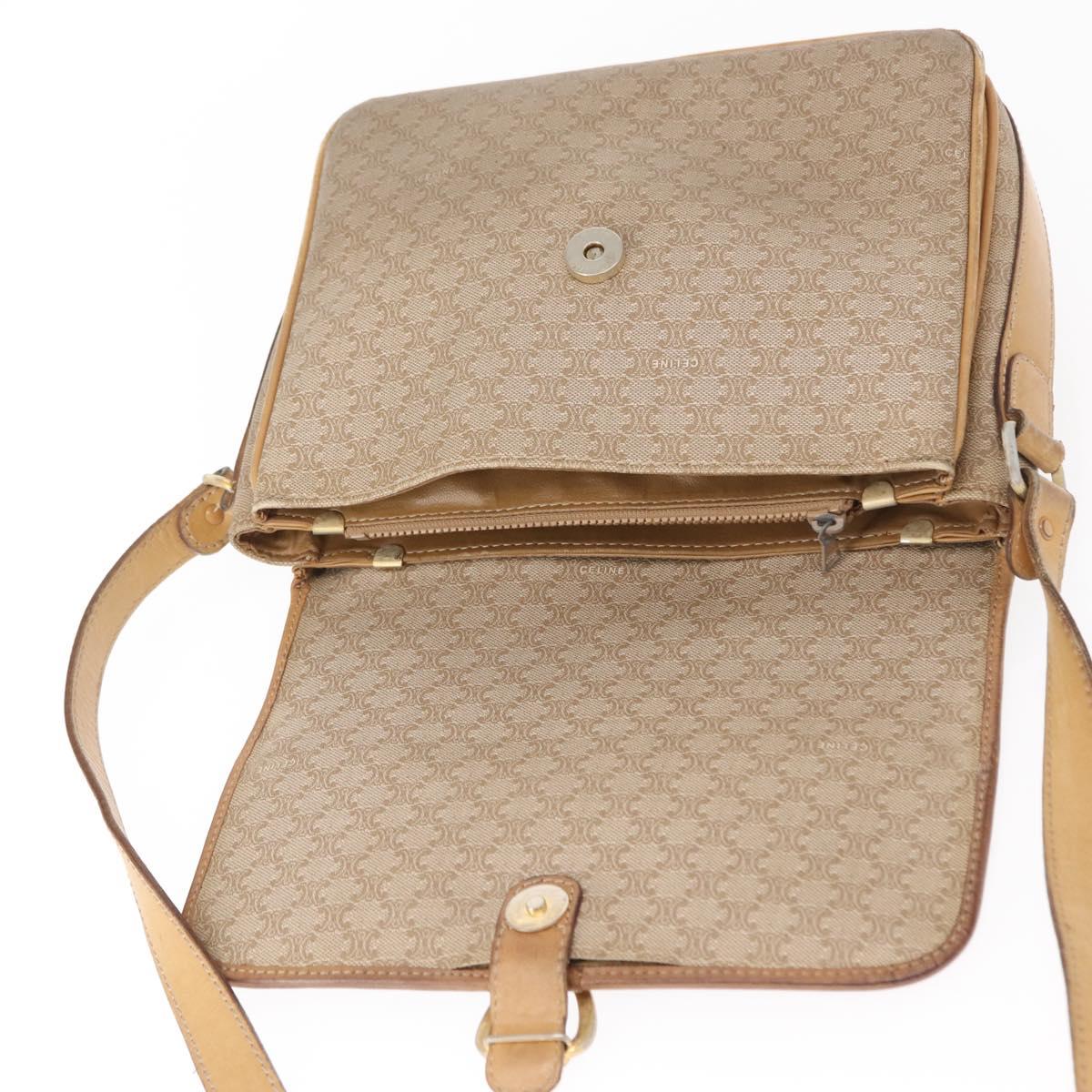 CELINE Macadam Canvas Shoulder Bag PVC Beige Gold Auth 152108