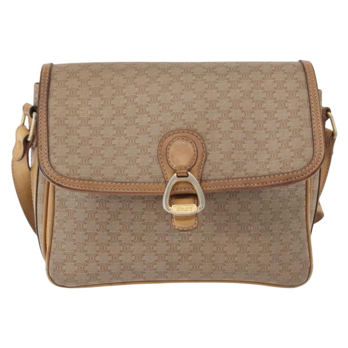 CELINE Macadam Canvas Shoulder Bag PVC Beige Gold Auth 152108