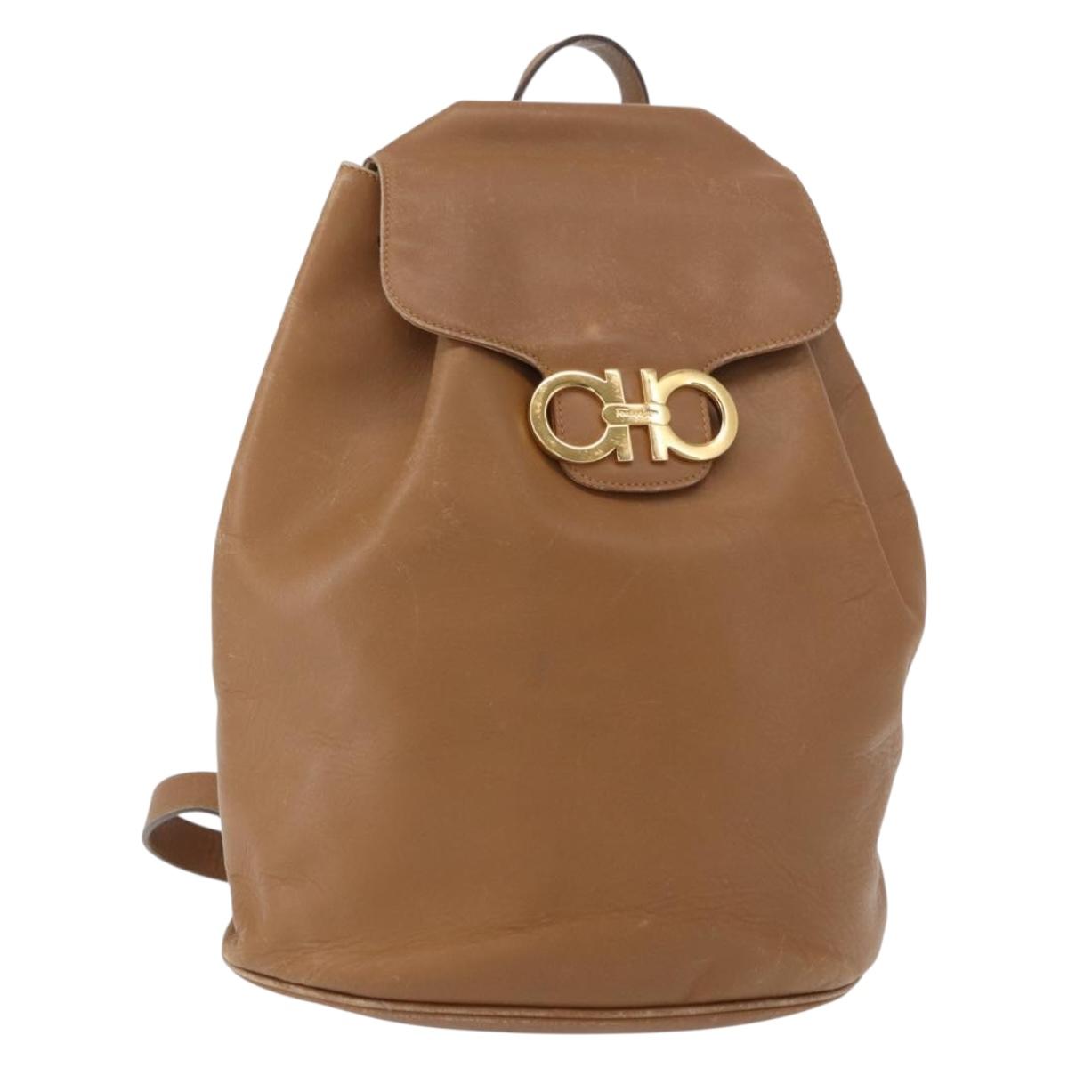 Salvatore Ferragamo Backpack Leather Beige Gold Auth 152109
