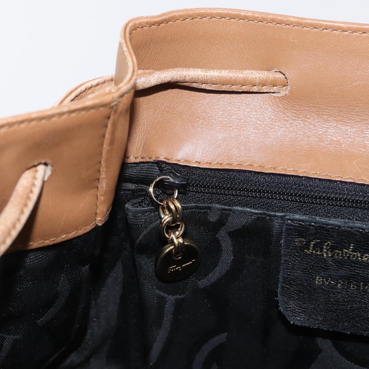 Salvatore Ferragamo Backpack Leather Beige Gold Auth 152109