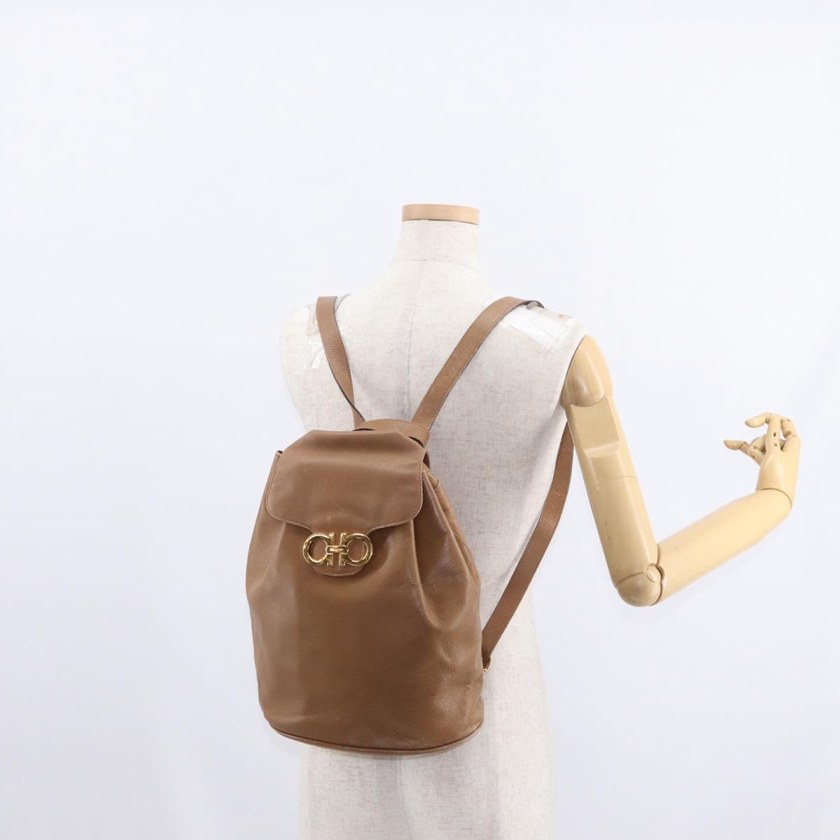 Salvatore Ferragamo Backpack Leather Beige Gold Auth 152109