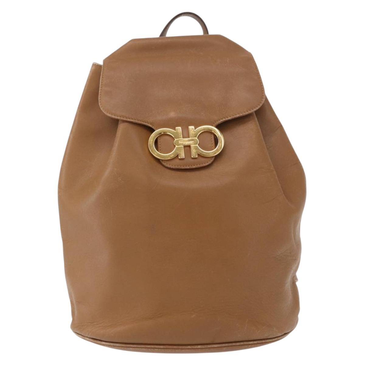 Salvatore Ferragamo Backpack Leather Beige Gold Auth 152109
