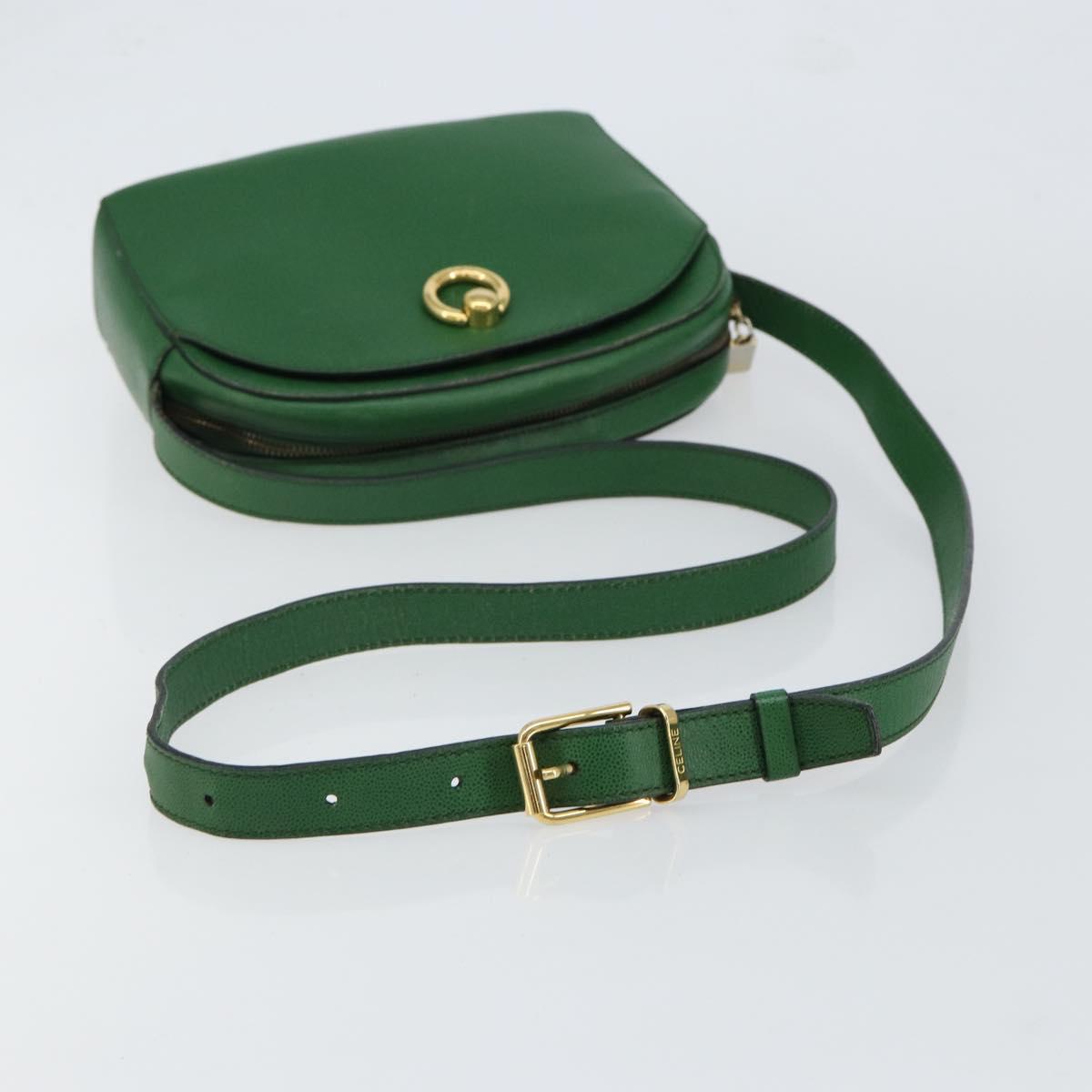 CELINE Shoulder Bag Leather Green Gold Auth 152110