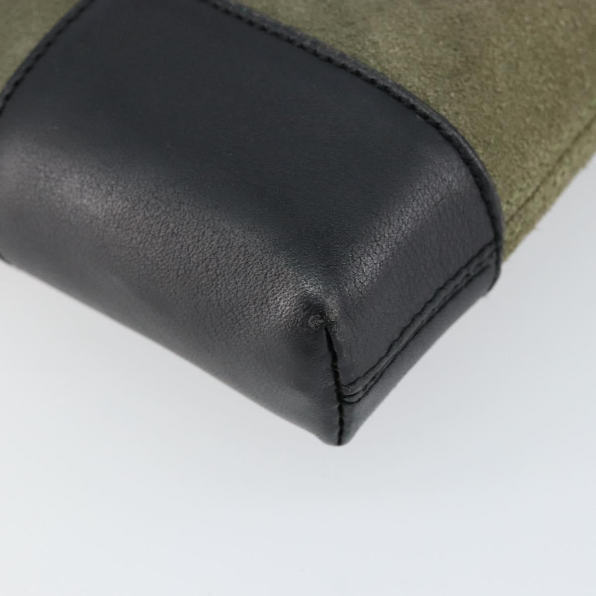 LOEWE Anagram Shoulder Bag Suede Leather Gray Gold Auth 152120